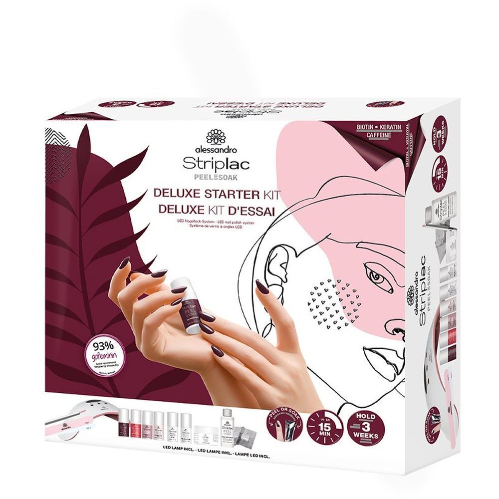 alessandro Striplac Deluxe Starter Kit. Enthält Nagellack, LED-Lampe, und Zubehör. Vegan. Schwarzer Nagellack.