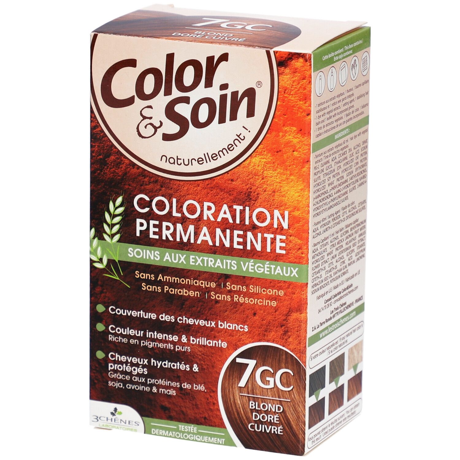 Color & Soin-Schachtel, Coloration Permanente, 7GC Blond Doré Cuivré. Mit pflanzlichen Extrakten. Deckt graues Haar ab.