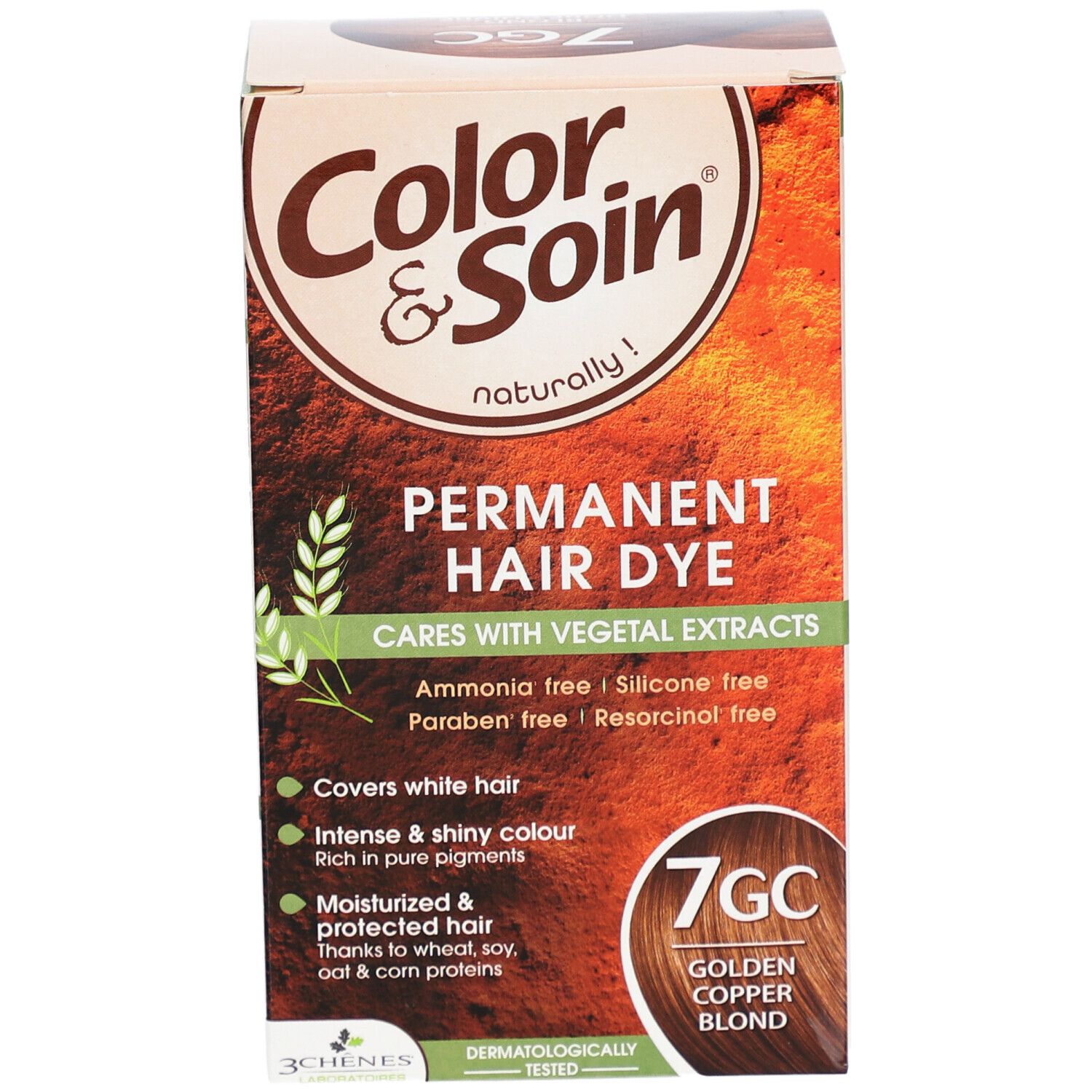 Color & Soin-Schachtel, Permanent Hair Dye, 7GC Golden Copper Blond. Mit pflanzlichen Extrakten. Deckt graues Haar ab.