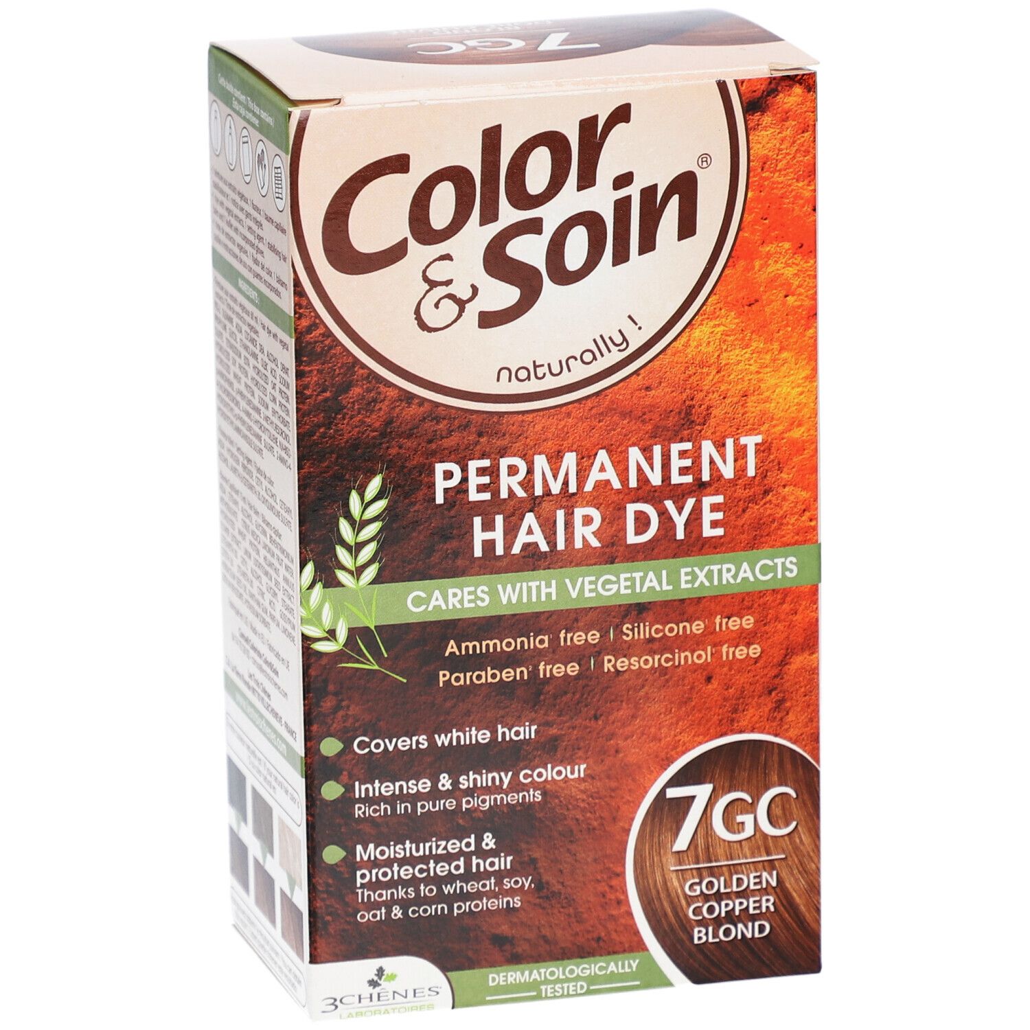 Color & Soin-Schachtel, Permanent Hair Dye, 7GC Golden Copper Blond. Mit pflanzlichen Extrakten. Deckt graues Haar ab.