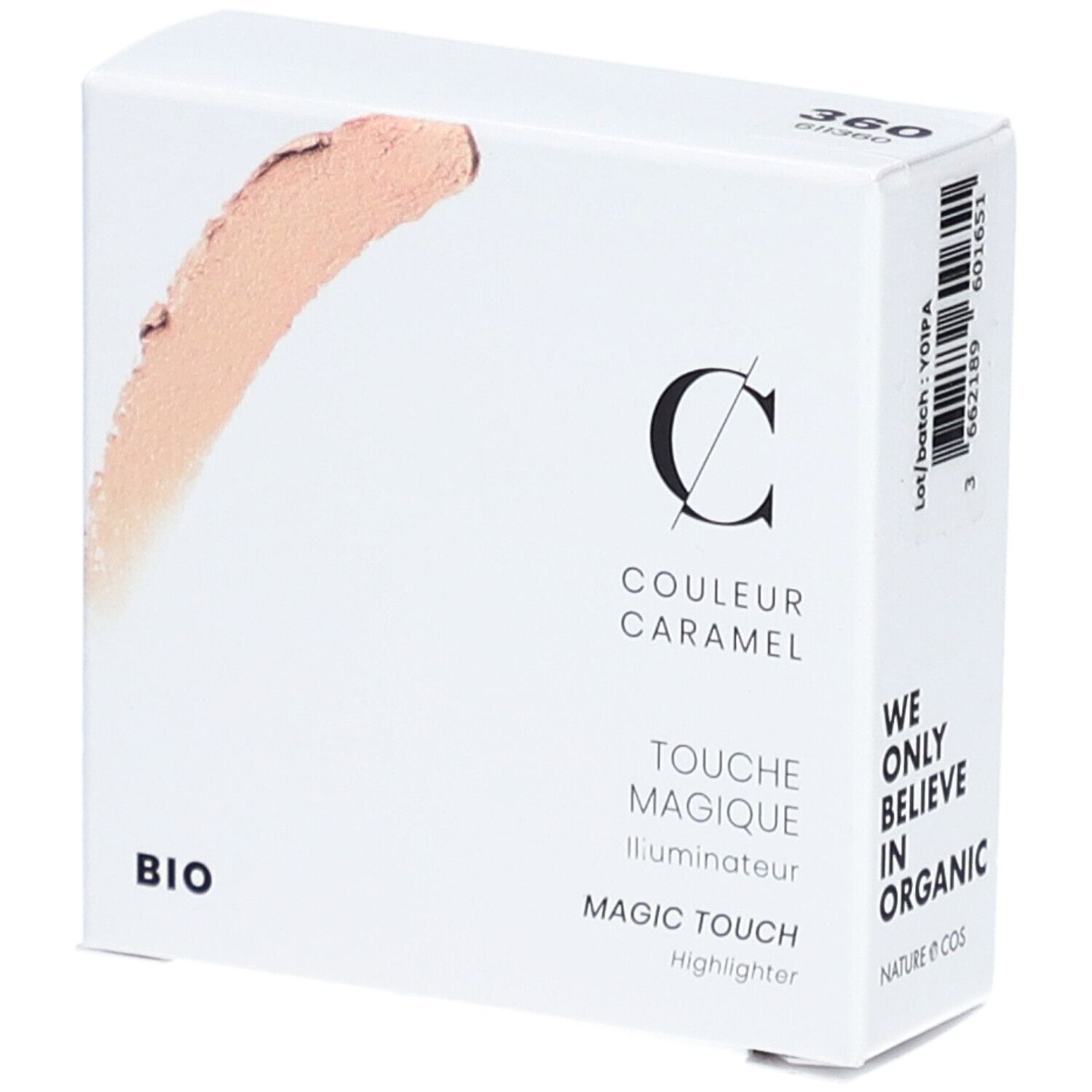 Weiße Verpackung mit Produktabbildung und Schriftzug COULEUR CARAMEL. BIO-Logo sichtbar.