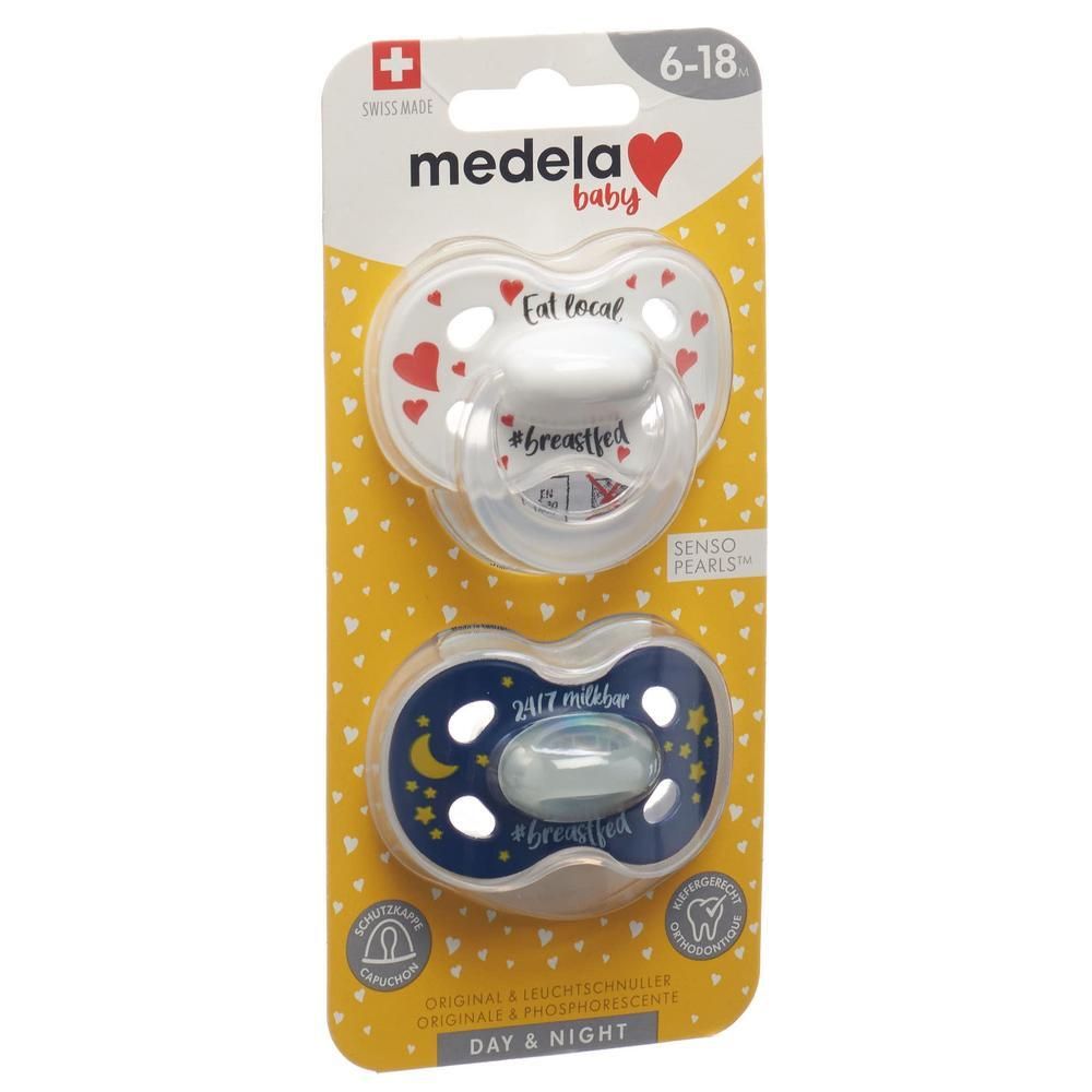 Medela Baby Schnuller Tag & Nacht 6-18m Silikon mit Schutzkappe