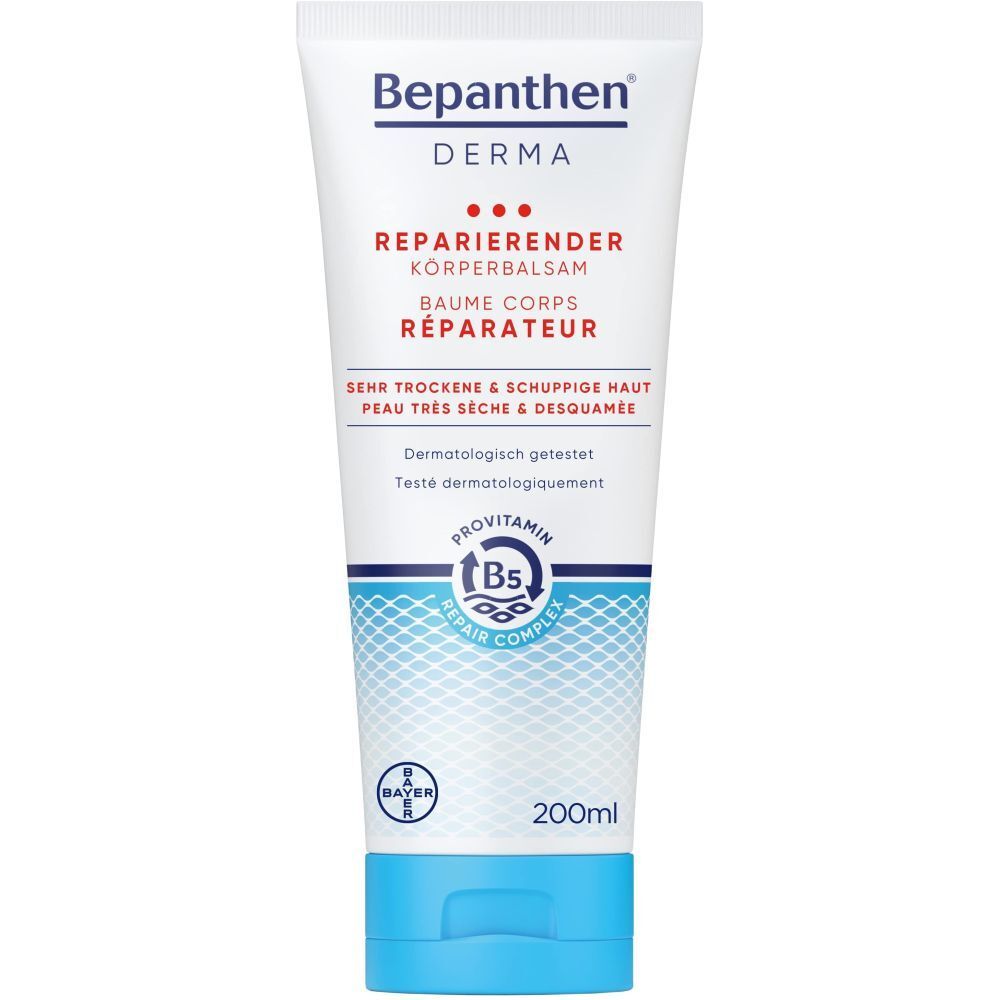 Bepanthen Derma Körperbalsam. Tube mit roter Schrift. Für sehr trockene Haut. 200ml.