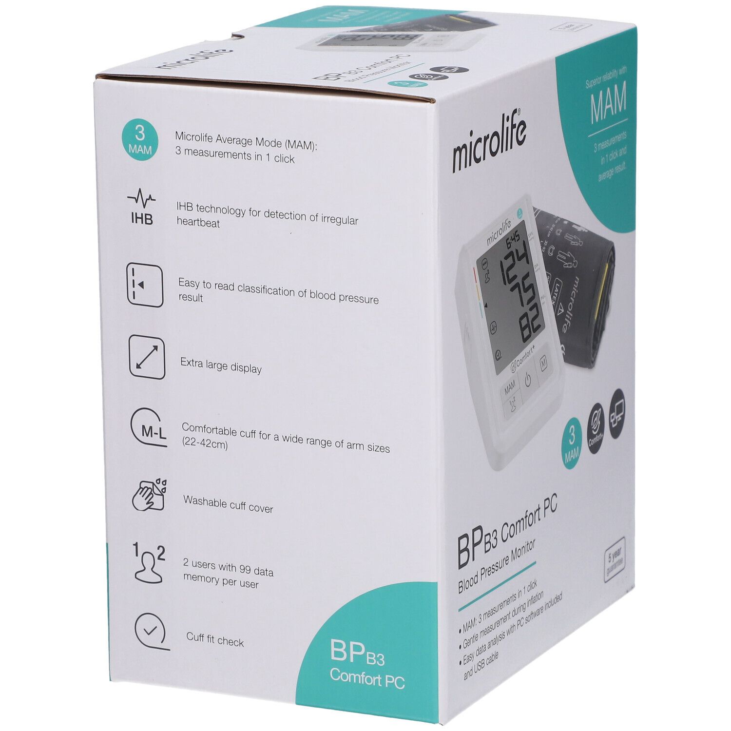 Microlife BP B3 Comfort PC Blutdruckmessgerät mit Manschette (M-L).