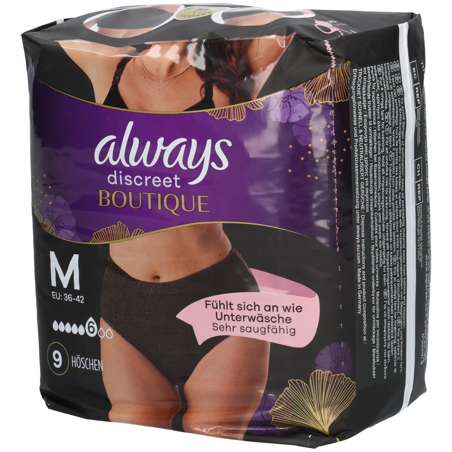 Always Discreet Boutique Mutandine nere M, per la debolezza della vescica, assorbono gli odori e l'u