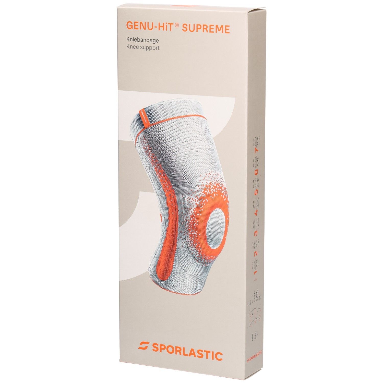 Sporlastic Genu-Hit Supreme Kniebandage Verpackung mit Abbildung der Bandage.