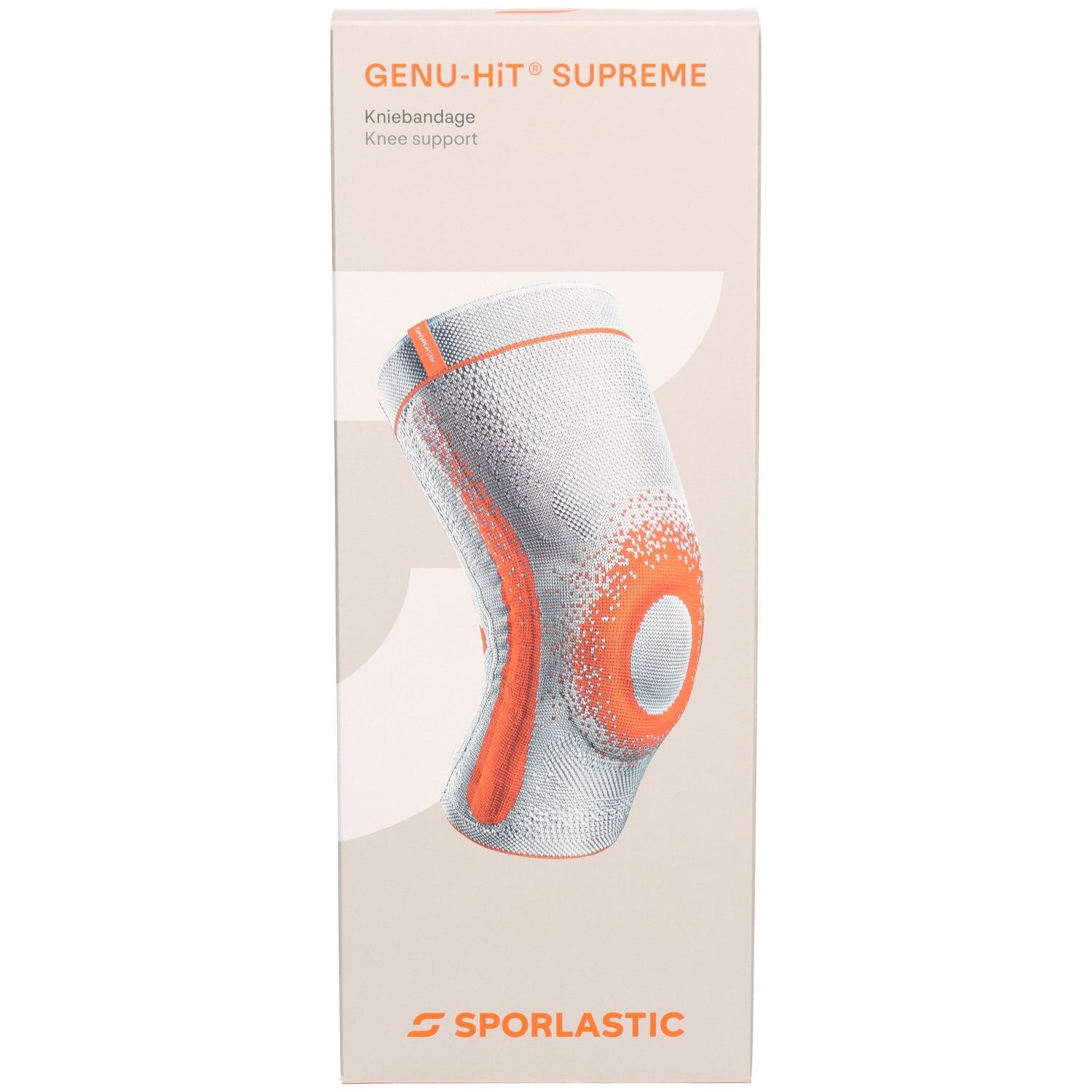 Sporlastic Genu-Hit Supreme Kniebandage Verpackung mit Abbildung der Bandage.