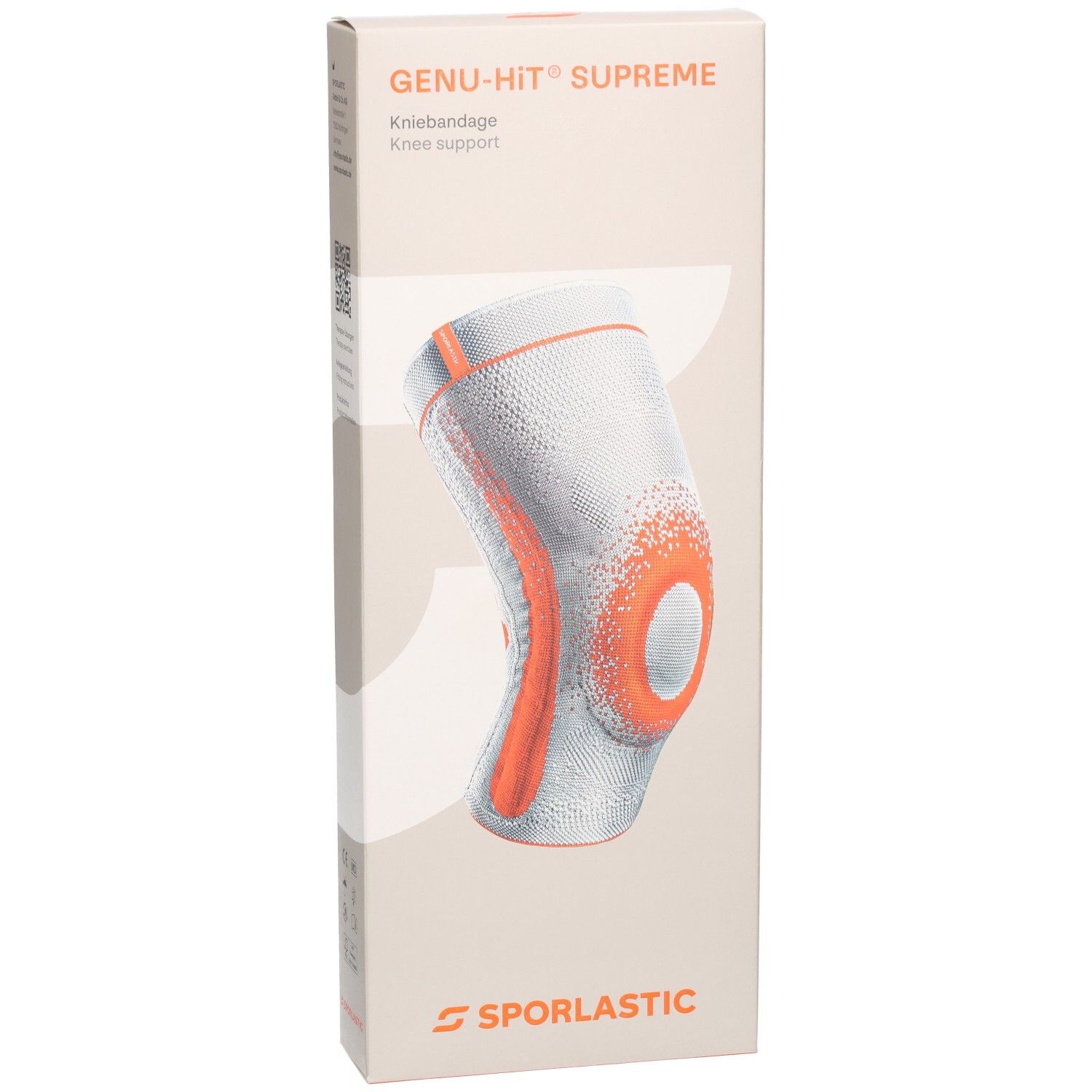 Sporlastic Genu-Hit Supreme Kniebandage Verpackung mit Abbildung der Bandage.