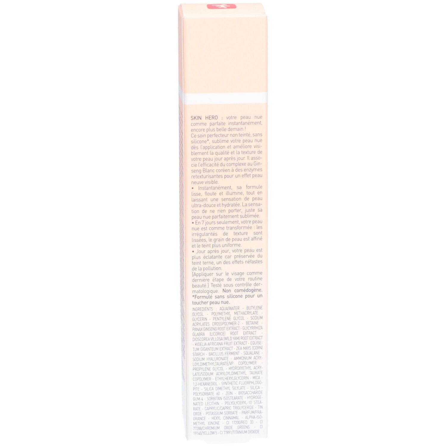 Produktverpackung, Seite. Text in mehreren Sprachen, Inhaltsstoffe.
