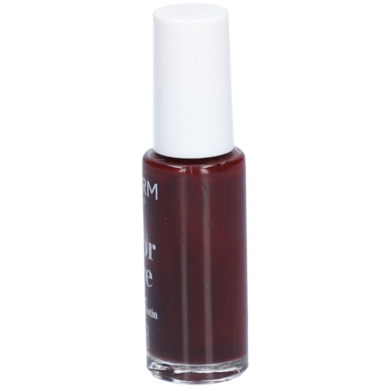 Nagellackflasche mit weißem Deckel. Aufschrift: Poderm Color Care, Tea tree, Silicium, Biotin. Swiss Lab Logo.