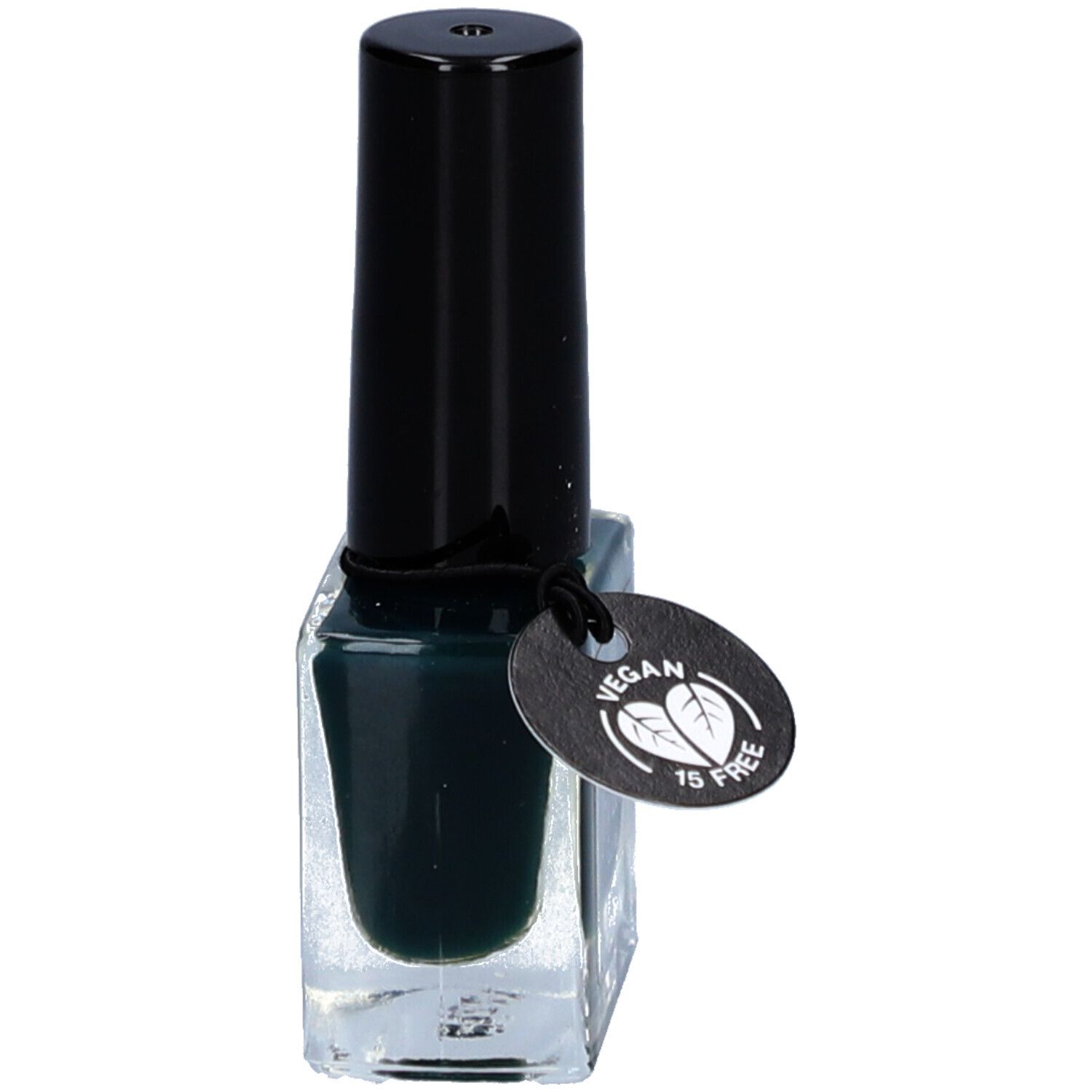 Alessandro [hy'br:id] Soul Gel Polish. Dunkelgrüner Nagellack in Glasflasche mit schwarzem Deckel. Vegan-Siegel.