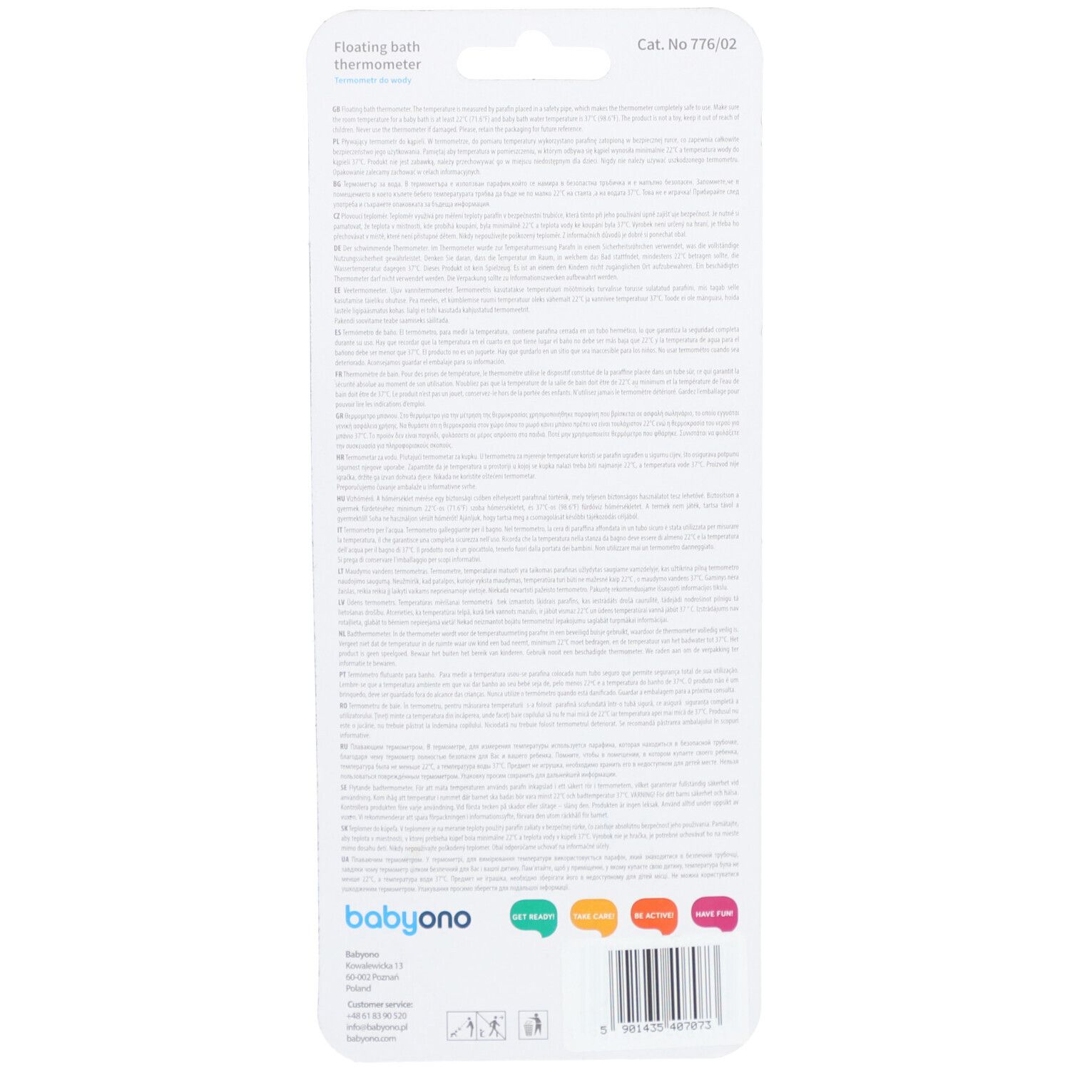 Rückseite der Verpackung mit Text und Marke Babyono. Enthält Informationen zum Produkt.