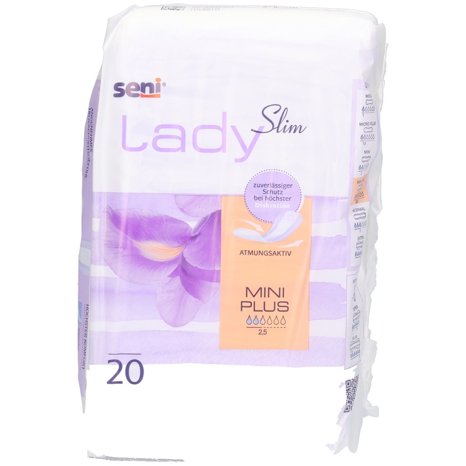 Seni Lady Slim Mini Plus Einlagen, 20 Stück. Atmungsaktiv, für leichte Blasenschwäche.