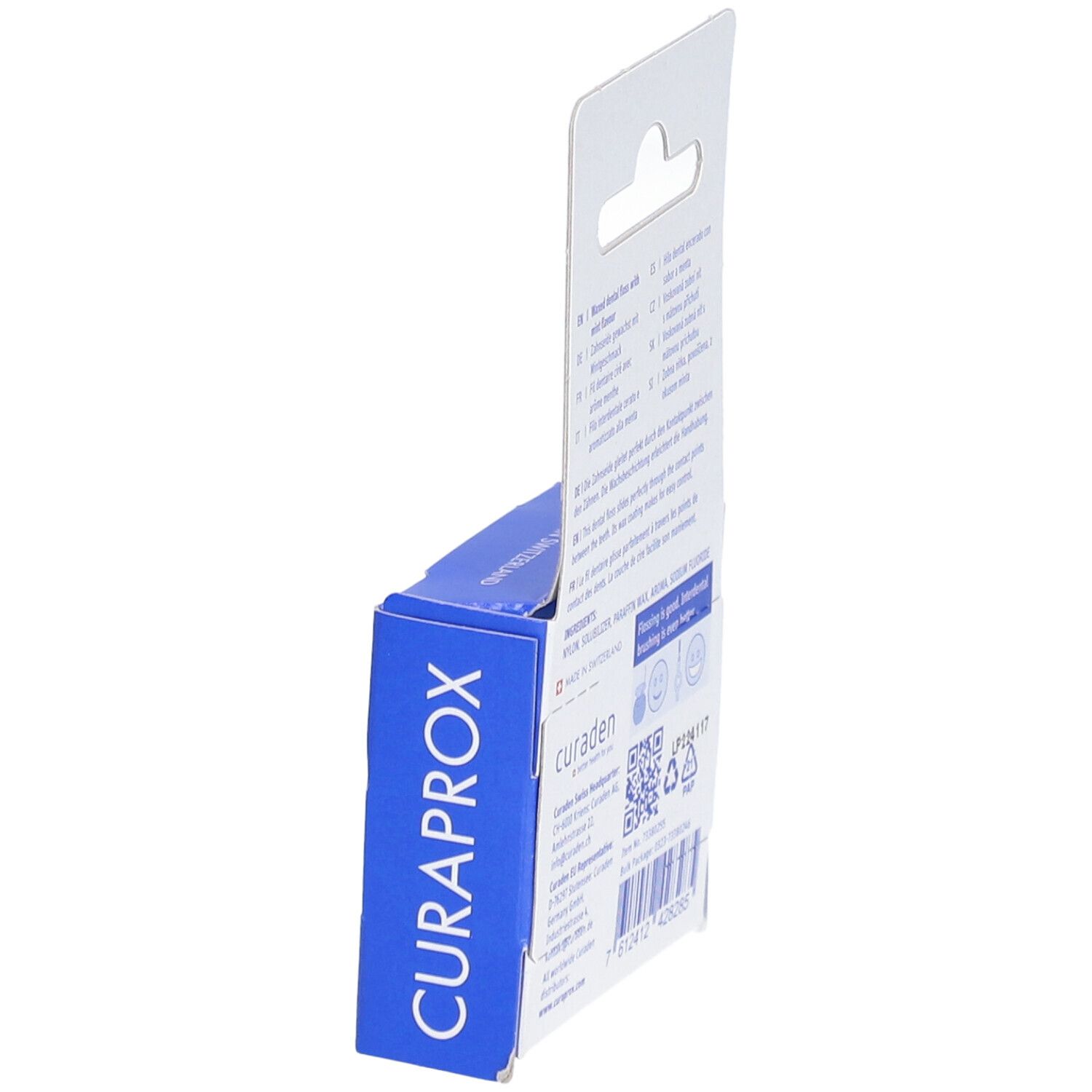 Emballage avec texte et logo. Marque CURAPROX, informations sur le produit.