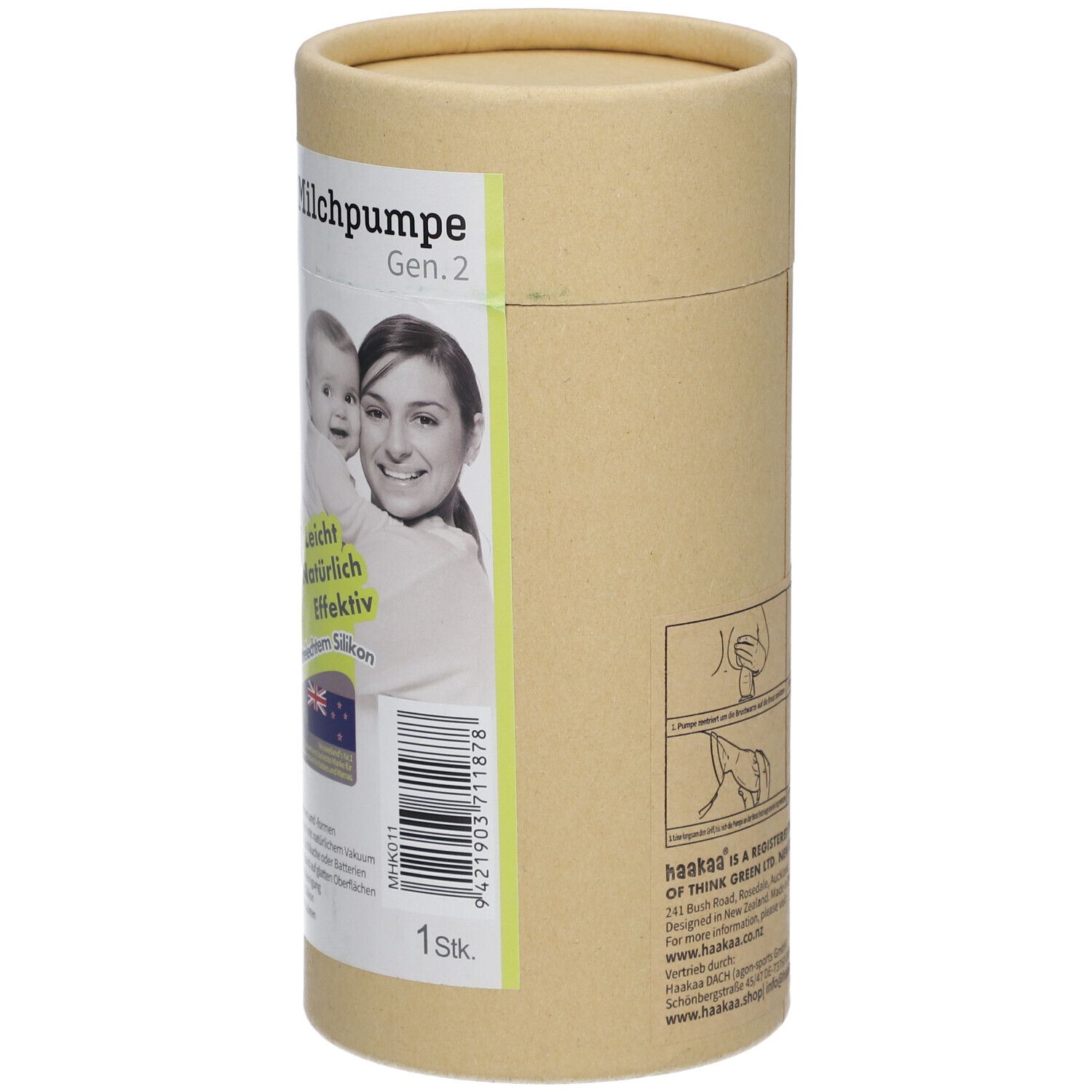 Haakaa Milchpumpe Gen. 2 aus Silikon in Pappverpackung.