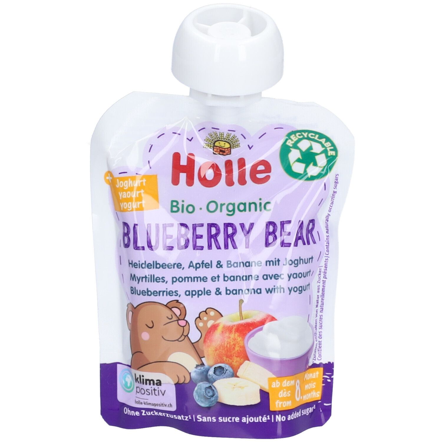 Holle Bio Blueberry Bear, Heidelbeere, Apfel und Banane mit Joghurt