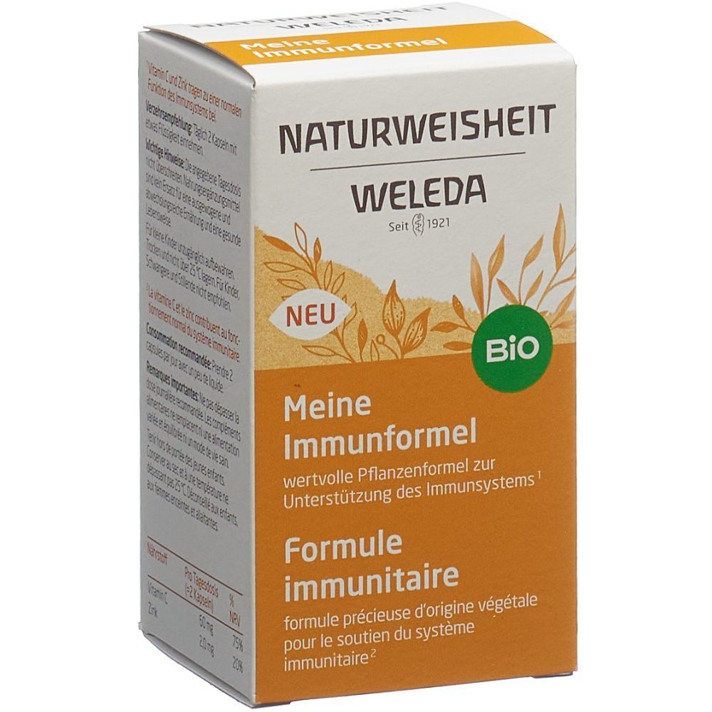 WELEDA Meine Immunformel. Karton mit Produktinformationen. Bio-Siegel. "NEU" Aufdruck.