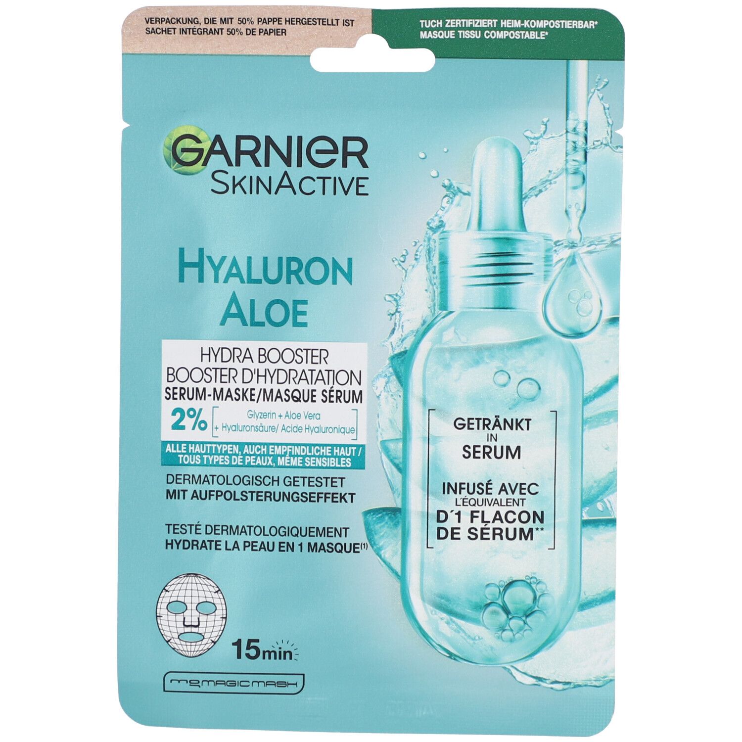 Garnier Hydrabomb Tissuemaske mit Hyaluronsäure und Aloe Vera