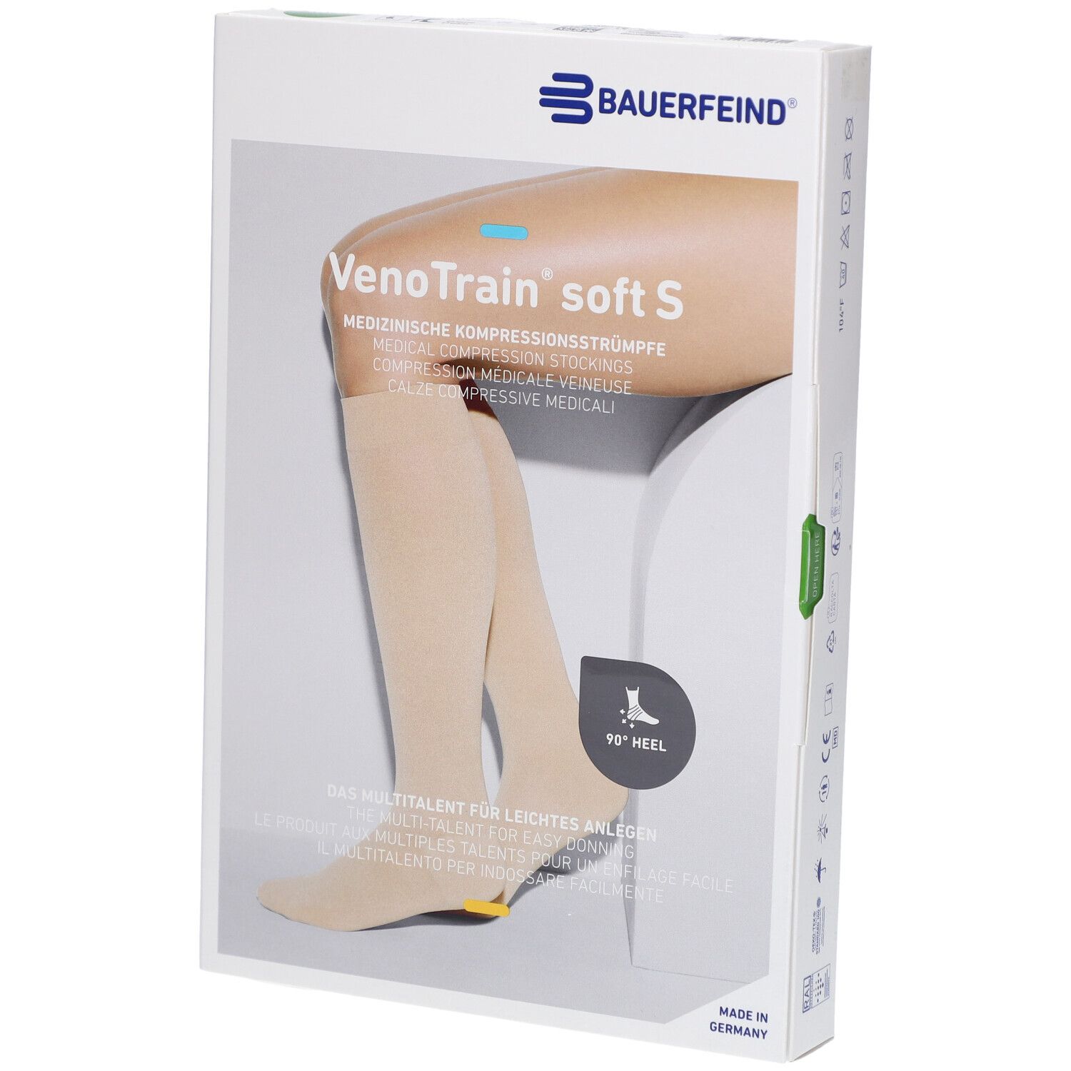 Bauerfeind VenoTrain Soft Strumpf creme - Medizinische Kompressionsstrümpfe - AG Ccl2 Größe M normal/lang offener Fuß mit Mikropunkten und spezieller Ferse
