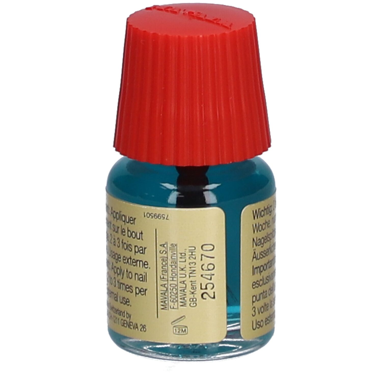 Nagelhärter-Fläschchen mit rotem Deckel. Aufschrift: Mavala Scientifique K+ Pro Keratin. 5 ml. Herstellerinformationen.