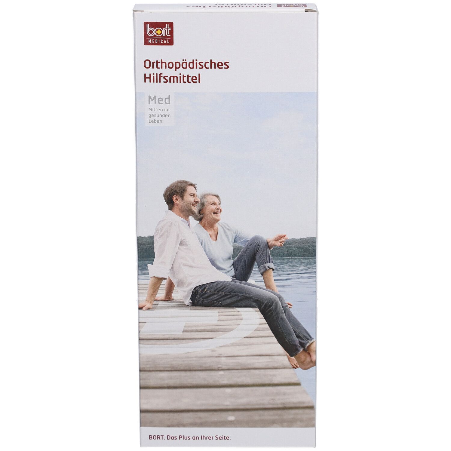 Emballage BORT. Dispositif orthopédique. Med. Image d'un couple sur une jetée.
