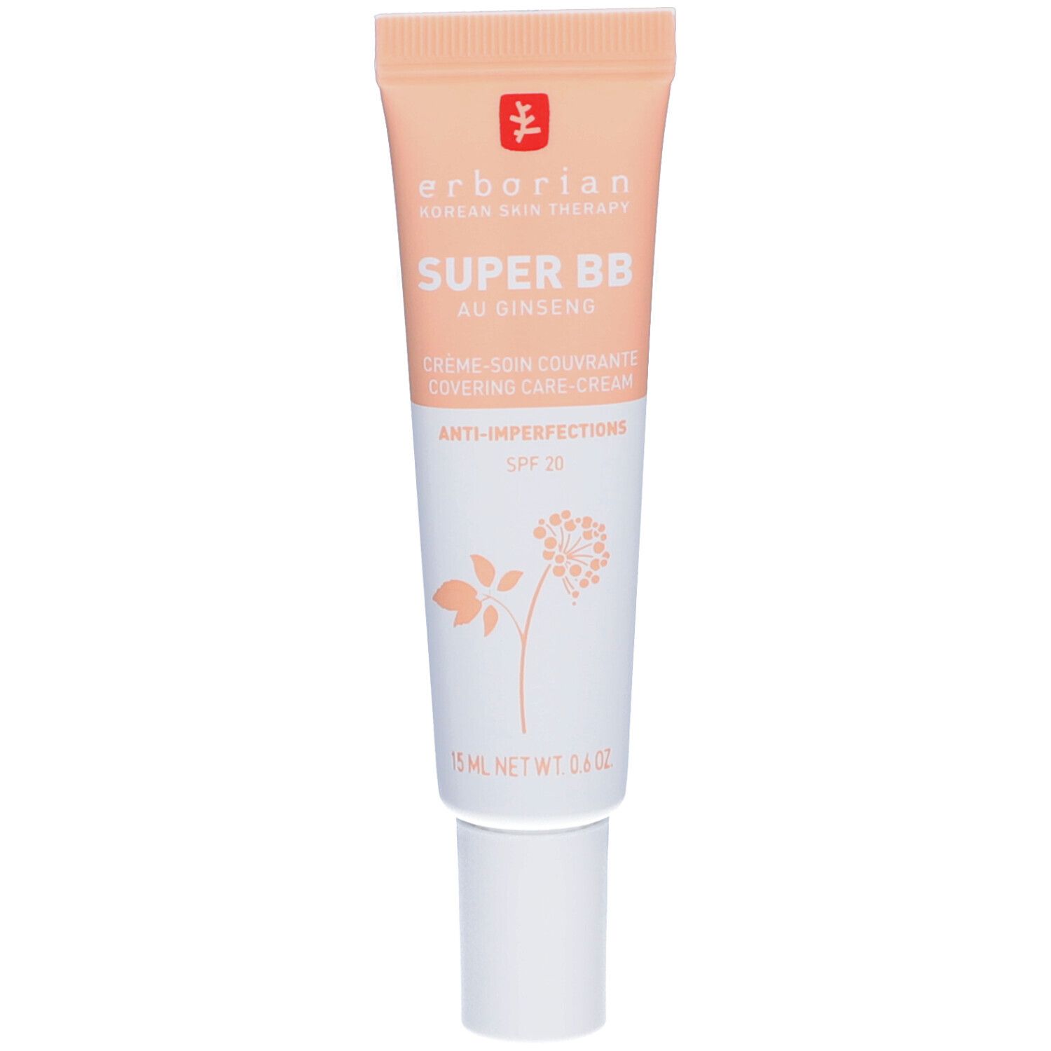 Tube de crème avec inscriptions. Contient du ginseng. Teinte : Clair. Avec SPF 20. 15 ml.