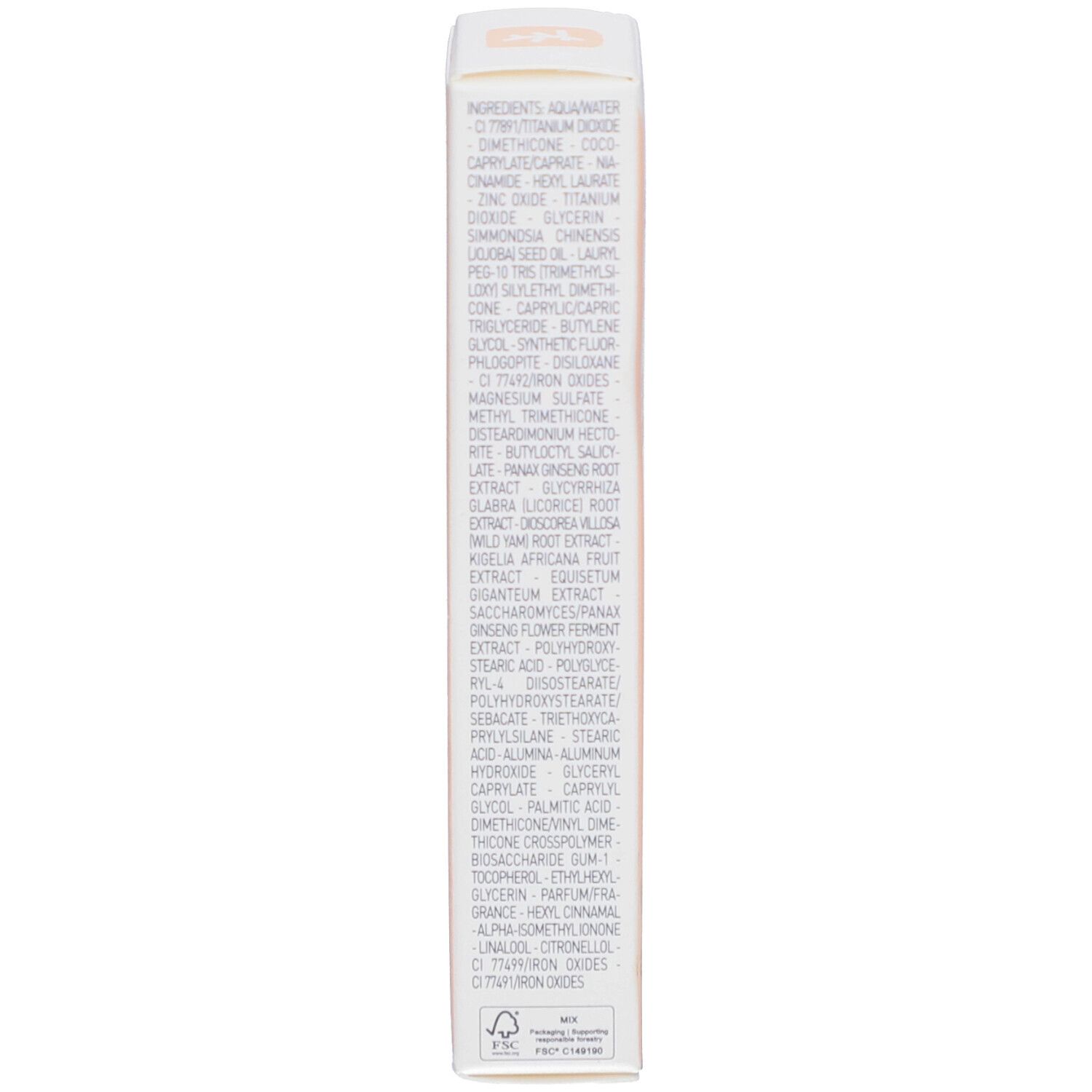 Emballage du produit. Liste des ingrédients. Texte en plusieurs langues.