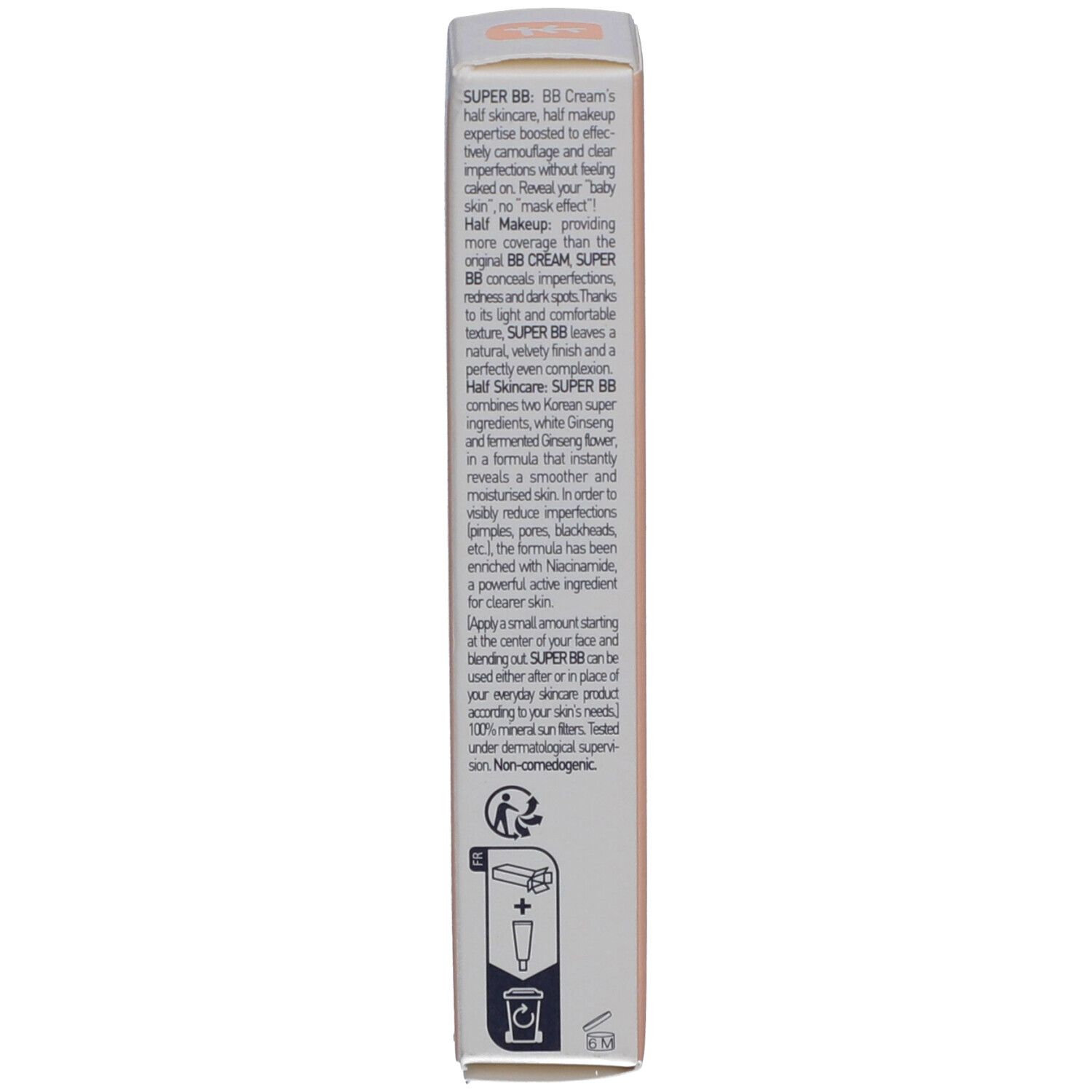 Emballage du produit. Texte en plusieurs langues. Contient des informations sur le produit.