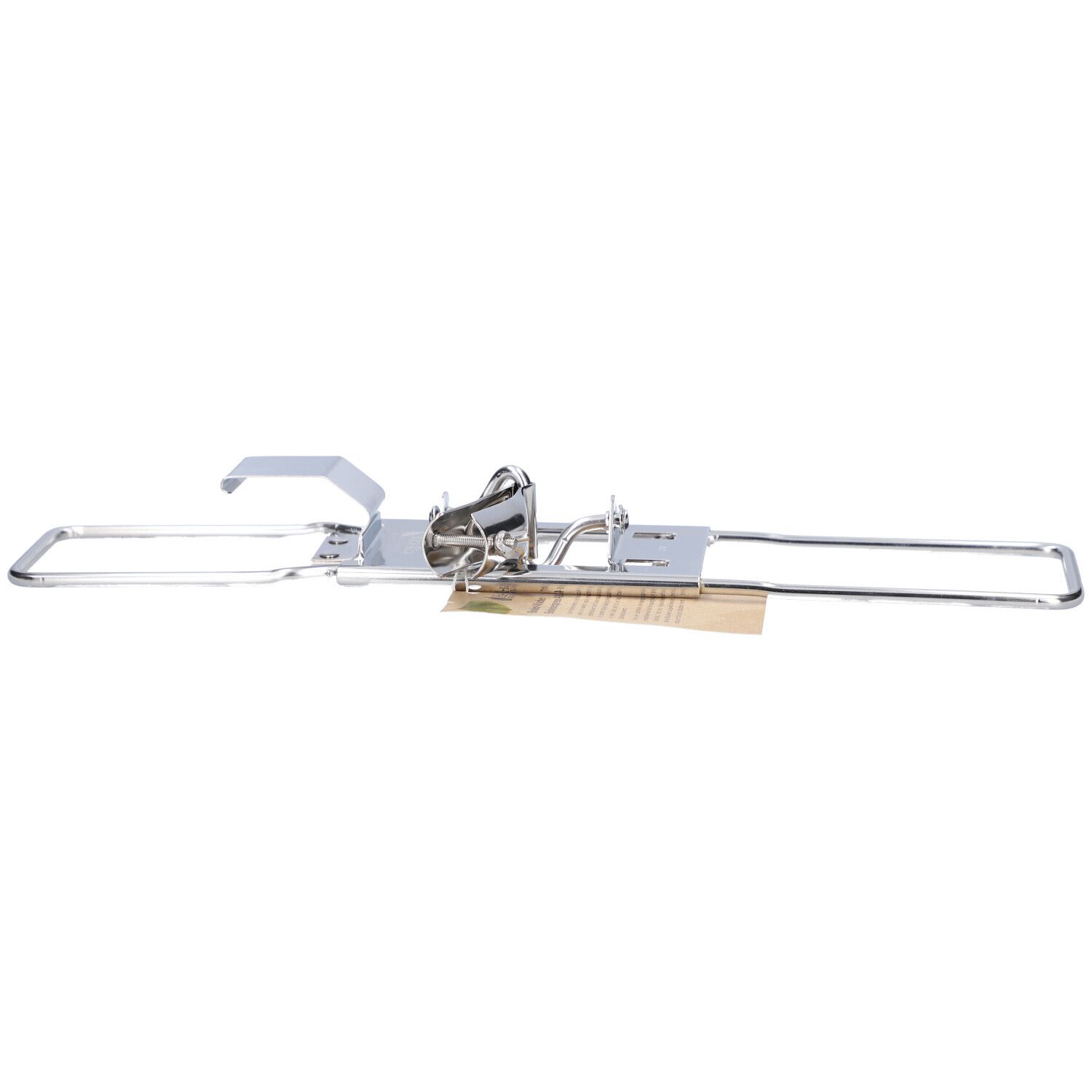 Metallischer Halter mit zwei ausziehbaren Armen und einem Klemmmechanismus.