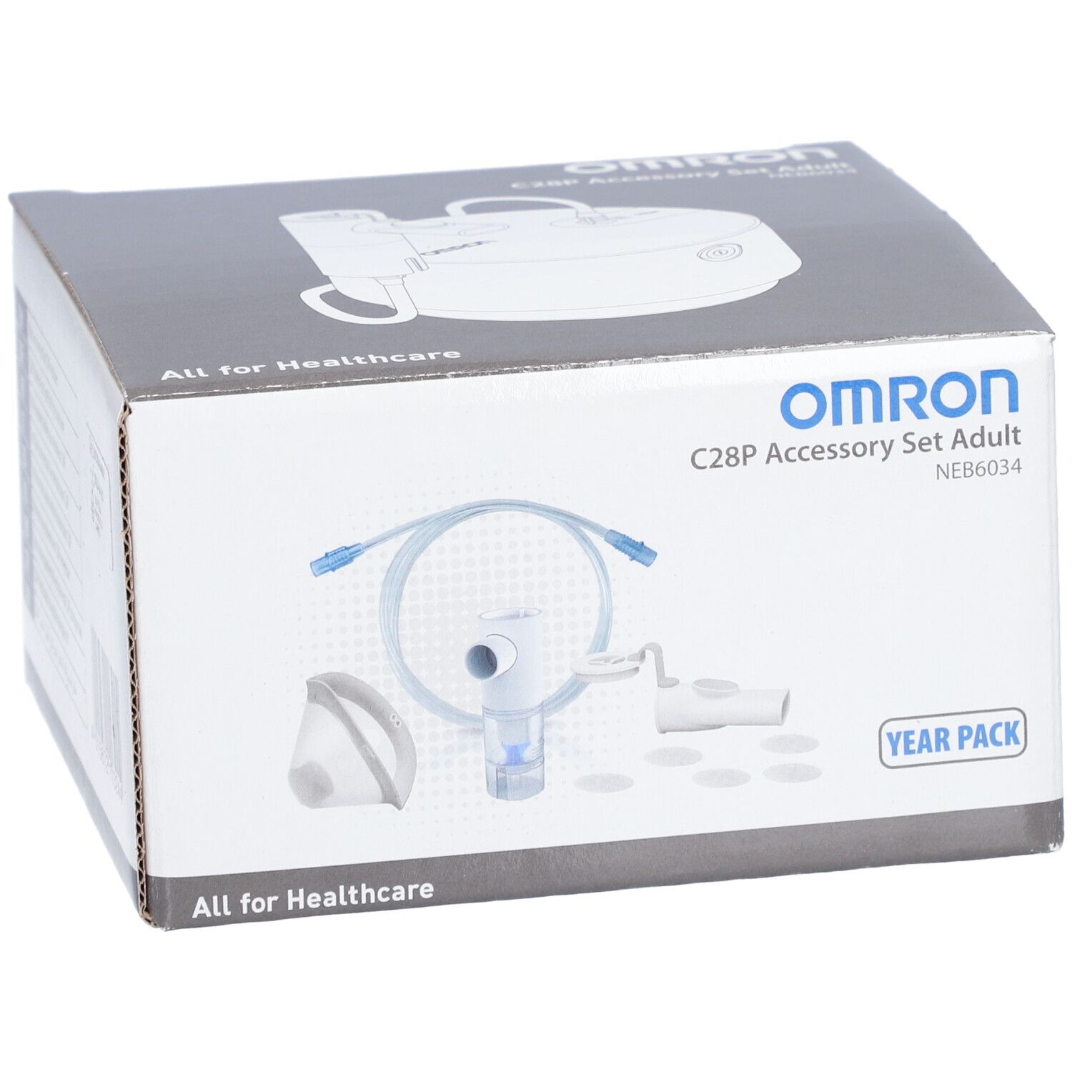 Vorderseite der Verpackung des Zubehörsets. OMRON-Logo, Produktabbildung und Text. 'Year Pack'.