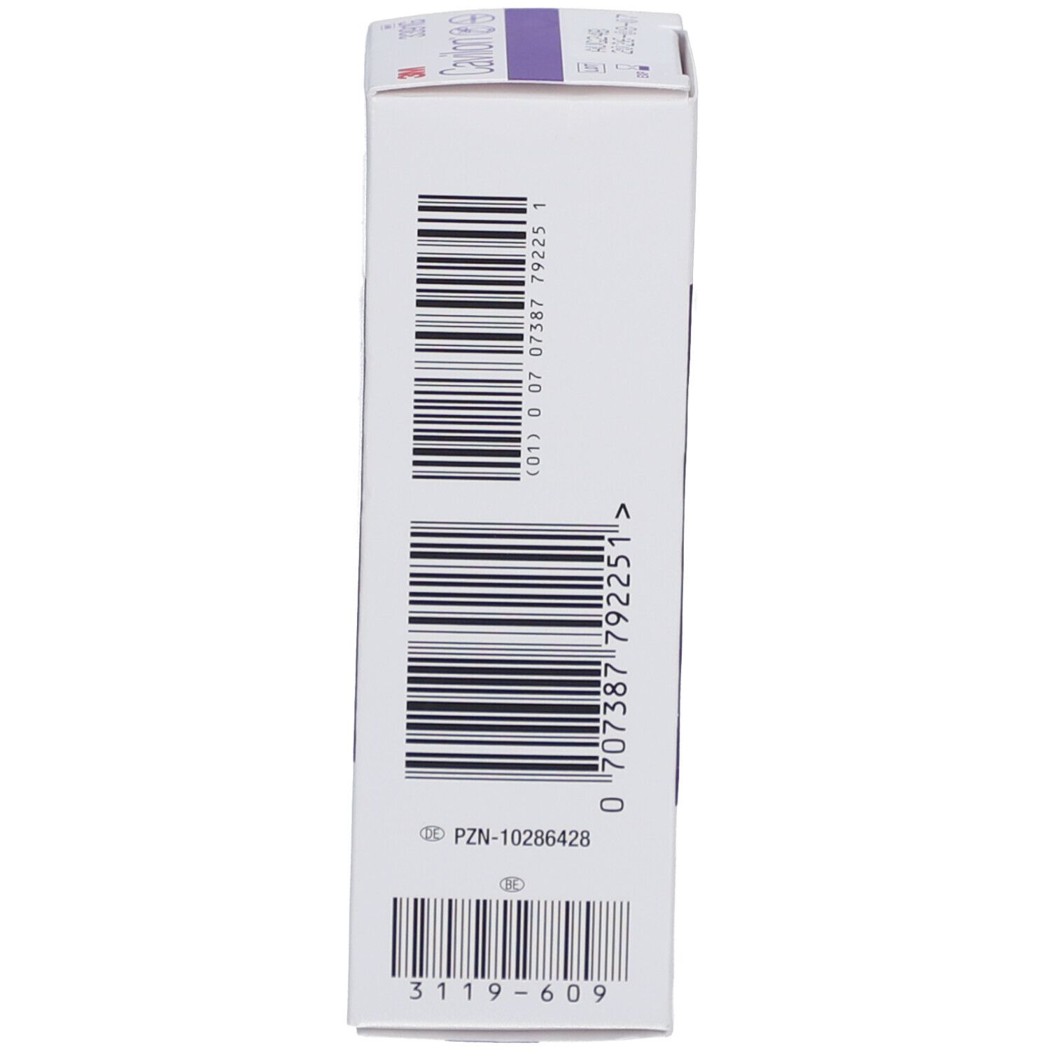 Seite der 3M Cavilon Creme Verpackung. Barcode und PZN-Nummer.