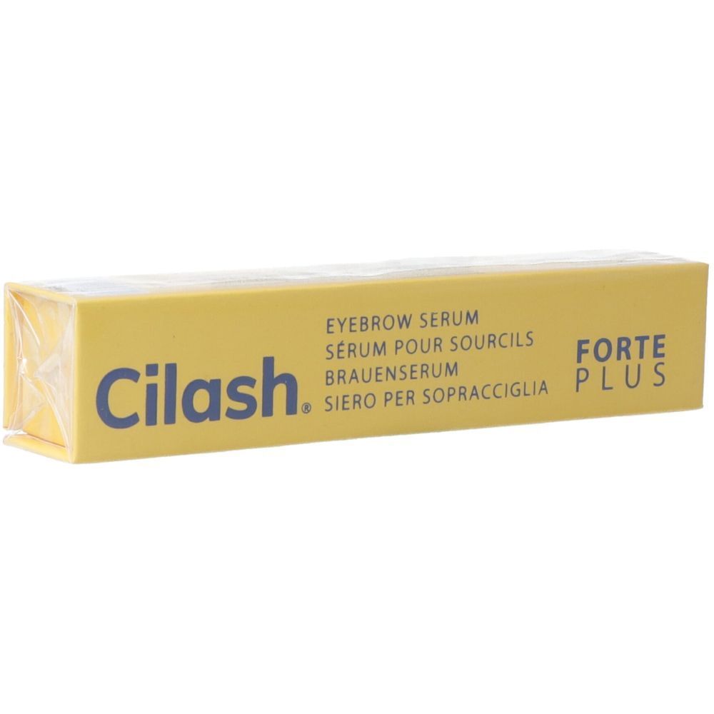 Gelbe Schachtel mit "Cilash"-Logo und "FORTE PLUS"-Schriftzug. Enthält Augenbrauenserum. In Folie verpackt.