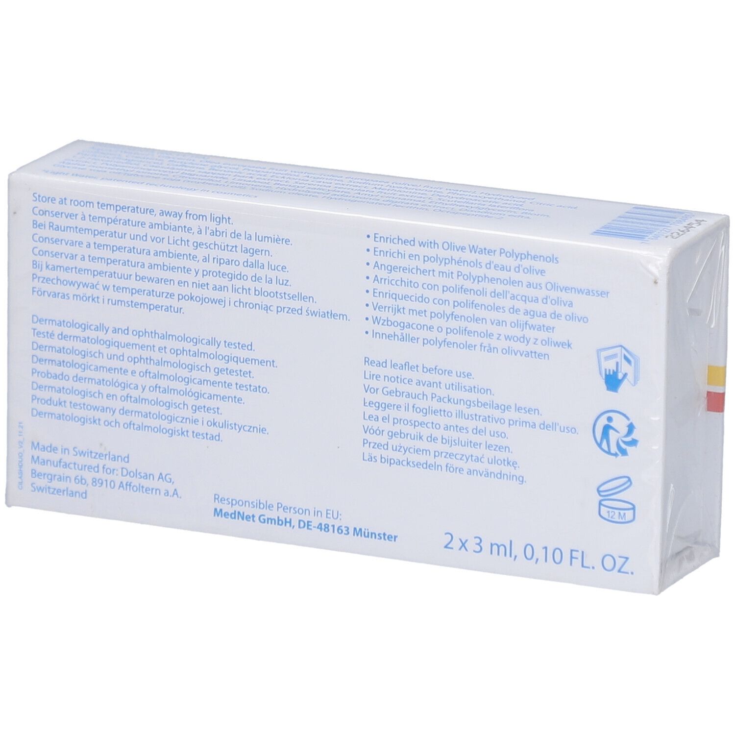Rückseite der CILASH FORTE PLUS DUO Verpackung. Enthält Text in mehreren Sprachen, Inhaltsstoffe und Herstellerinformationen.