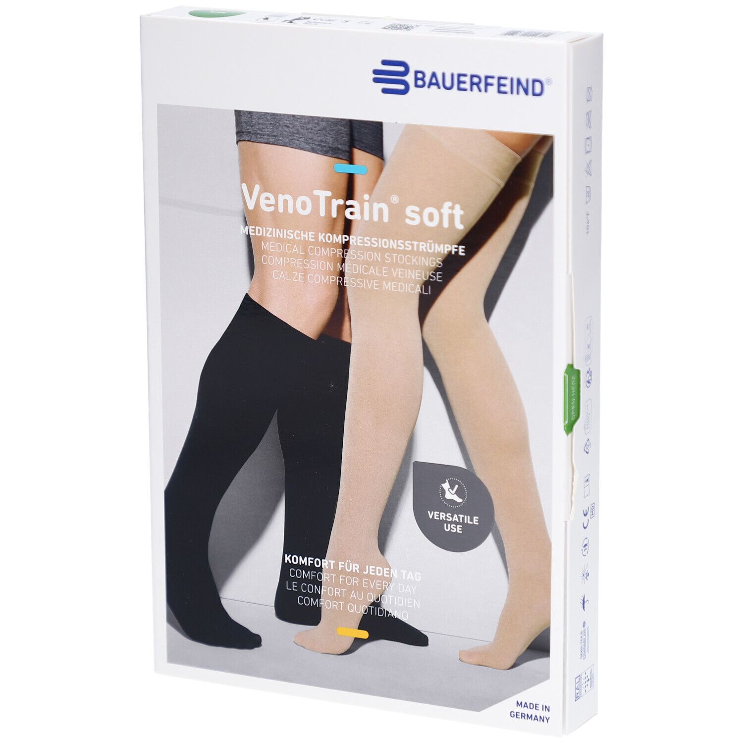 Bauerfeind VenoTrain Soft AG Ccl2 S p/l Kniestrümpfe mit offenem Fuß und Mikrostollen, schwarz