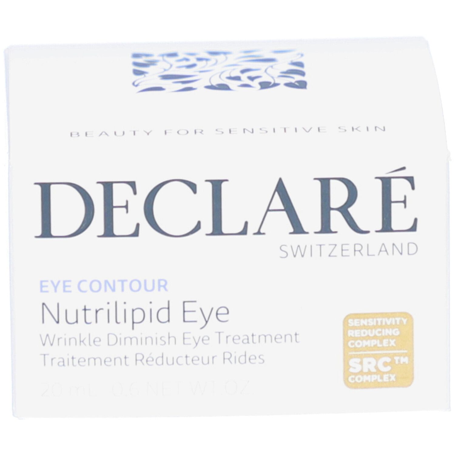 Produktverpackung mit DECLARE Schriftzug. Eye Contour Nutrilipid Eye. Produkt für die Augenpartie.
