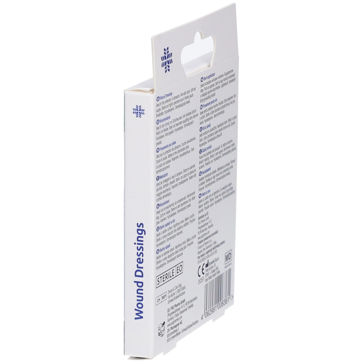 Seite der LIVSANE Wundpflaster-Verpackung. Text: Wundverbände. Steril.
