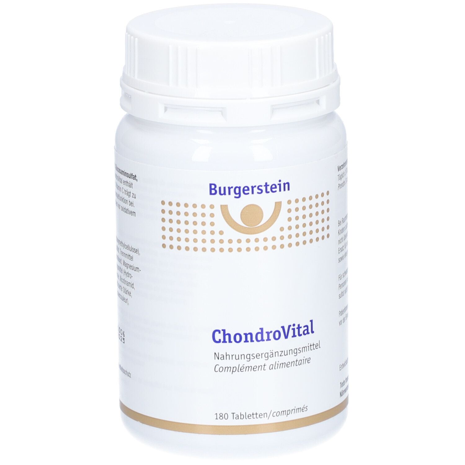 Weiße Flasche Burgerstein ChondroVital. 180 Tabletten. Nahrungsergänzungsmittel.