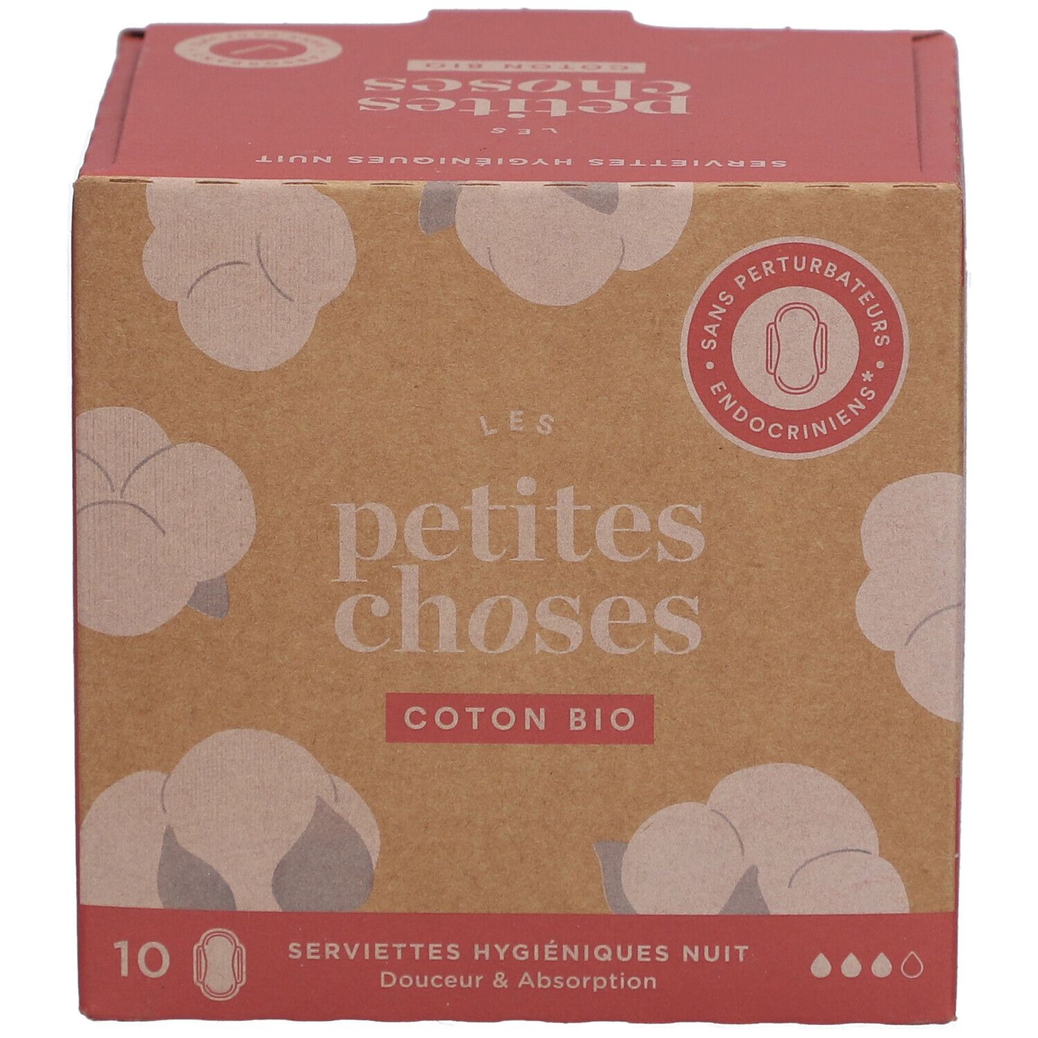Boîte 'LES PETITES CHOSES' en coton bio. 10 serviettes hygiéniques Nuit. Sans perturbateurs endocriniens.