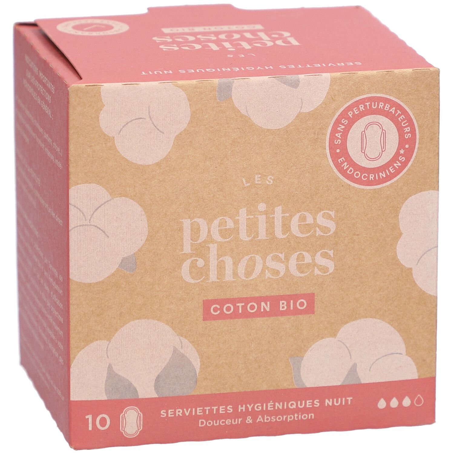 Boîte 'LES PETITES CHOSES' en coton bio. 10 serviettes hygiéniques Nuit. Sans perturbateurs endocriniens.