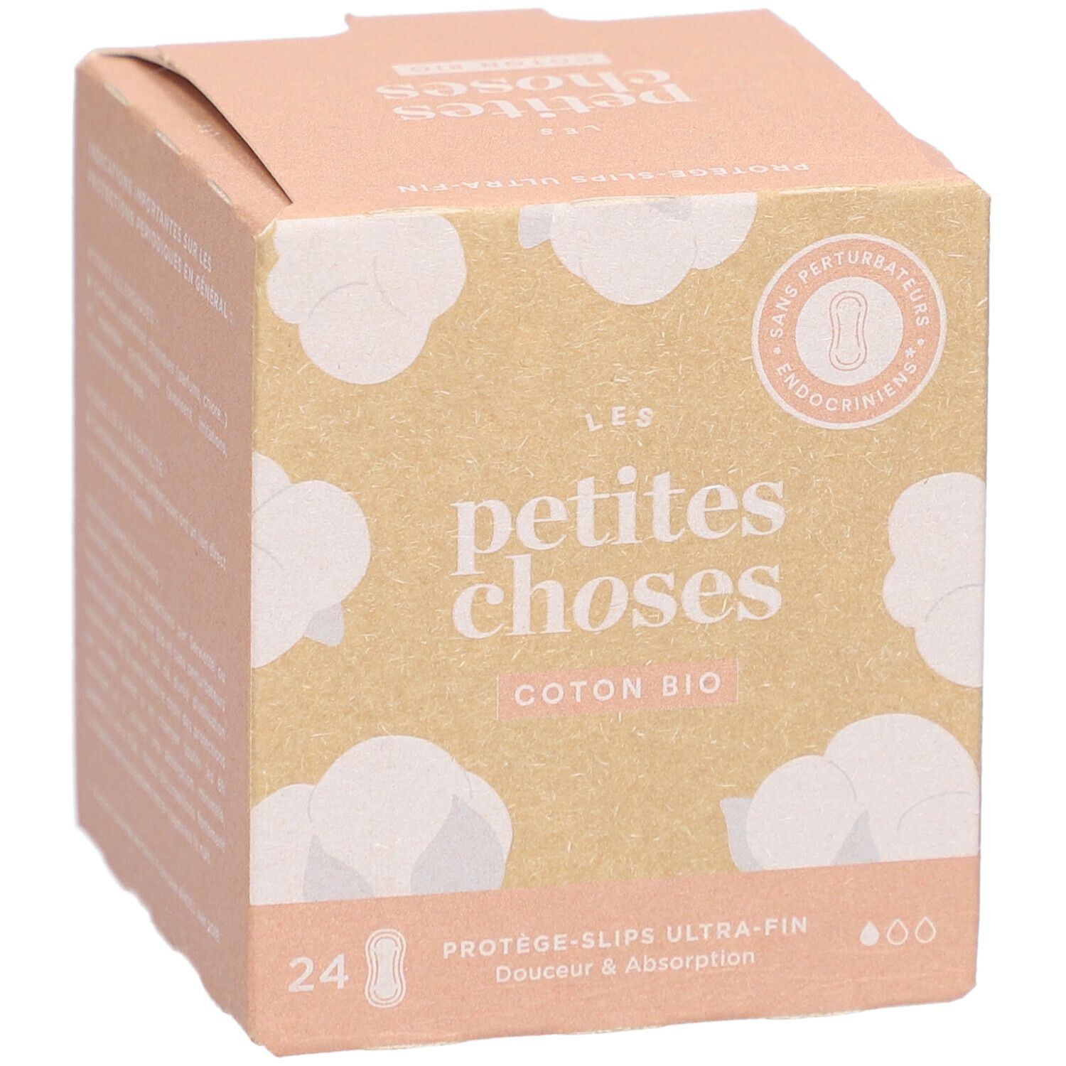 Kartonnen doos 'LES PETITES CHOSES' en 'Coton Bio'. Bevat 24 ultradunne inlegkruisjes.