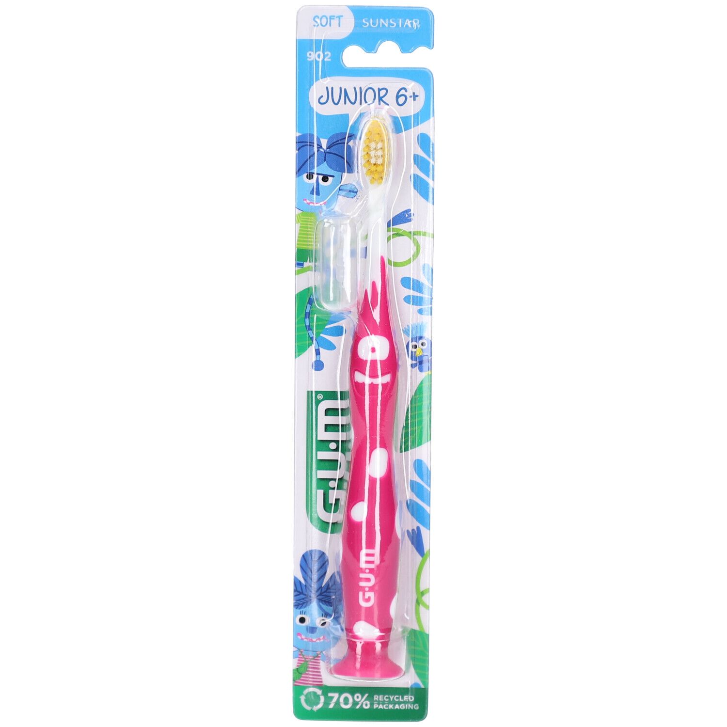 GUM Junior Zahnbürste 6+ - Ergonomischer Griff und weiche Borsten