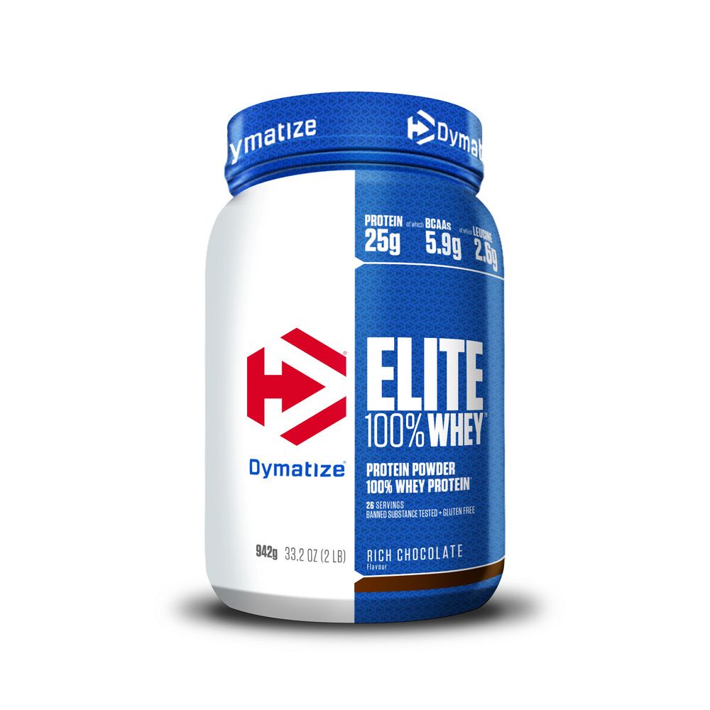Dymatize Elite 100% Whey Protein Pulver, Rich Chocolate Geschmack, 942g Dose.