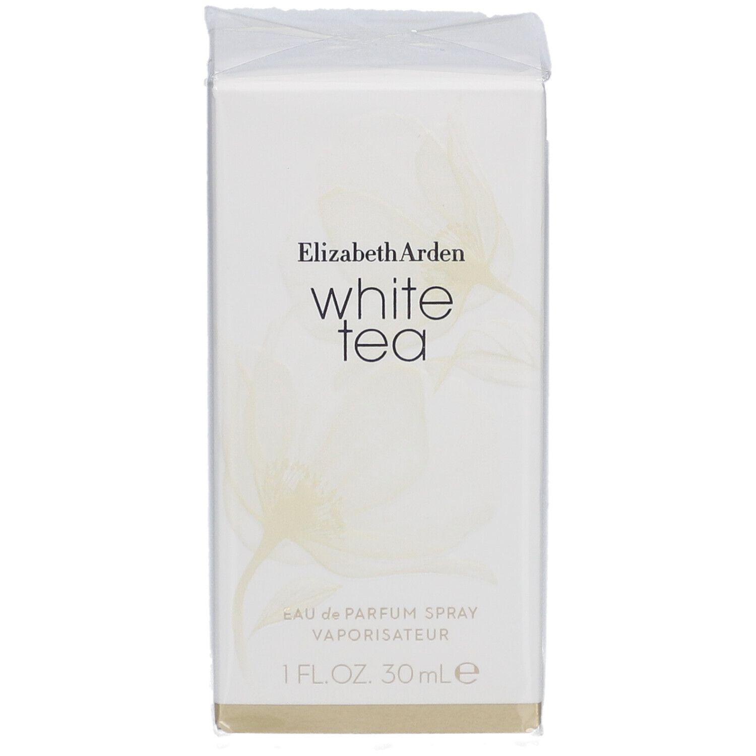 Weiße Verpackung Elizabeth Arden White Tea. Aufdruck: Eau de Parfum Spray, 1 FL.OZ. 30 ml e.
