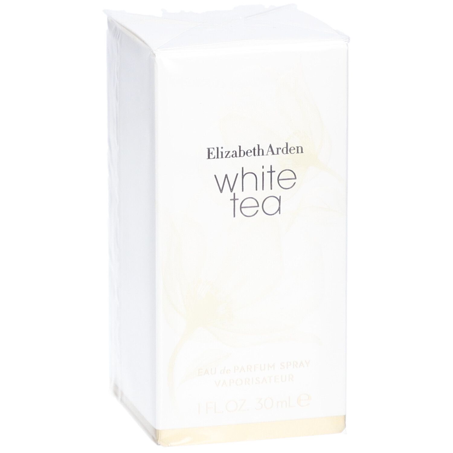 Weiße Verpackung Elizabeth Arden White Tea. Aufdruck: Eau de Parfum Spray, 1 FL.OZ. 30 ml e.