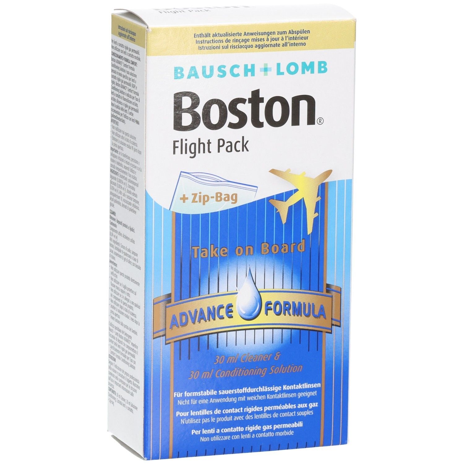 Boston Flight Pack Kontaktlinsenpflege mit Zip-Bag, 30 ml Reiniger & 30 ml Pflegelösung.