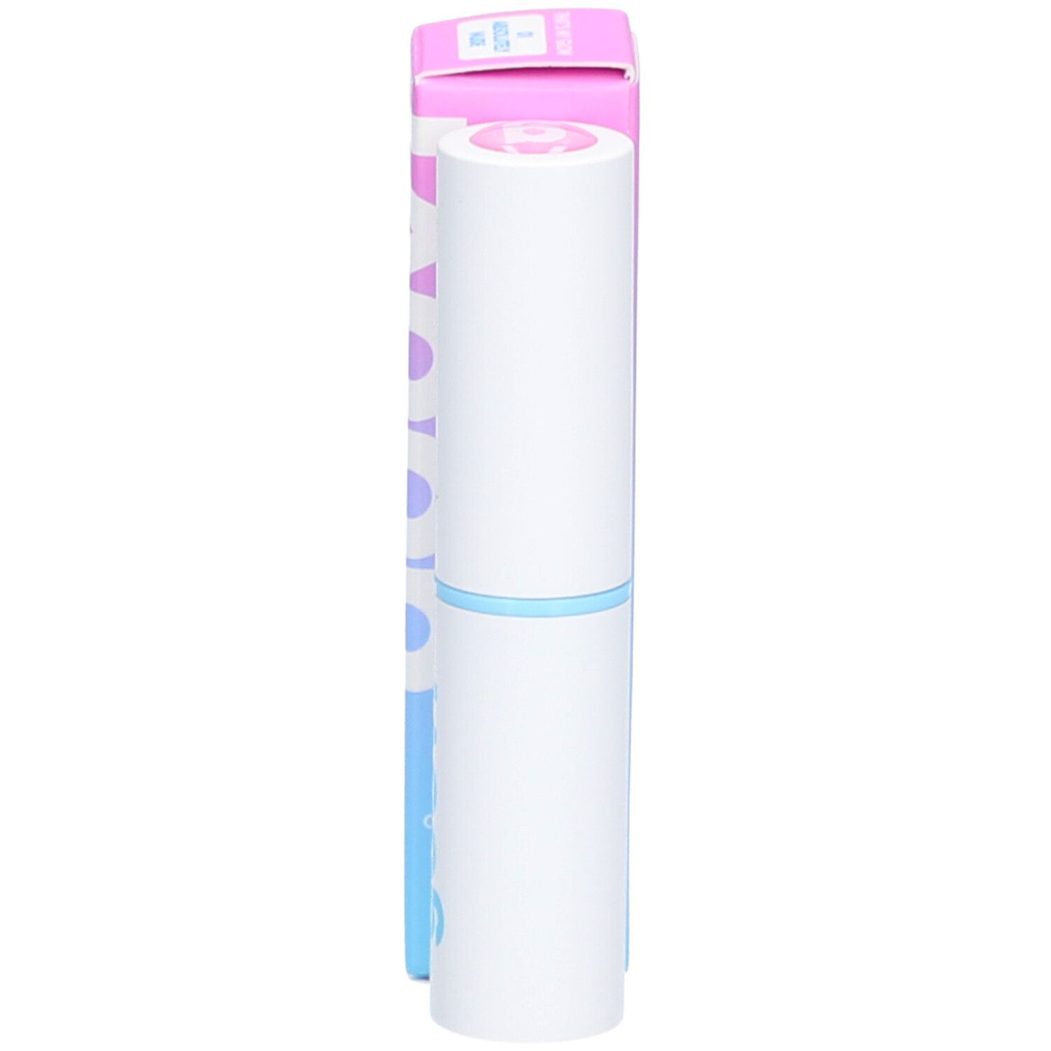 Lippenbalsam-Stift und Schachtel. Auf dem Stift und der Schachtel steht "goovi". Der Stift hat einen hellblauen Ring.