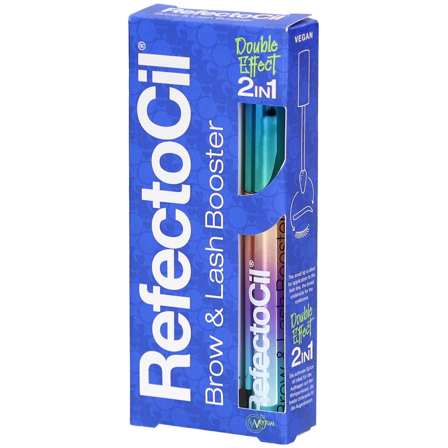 RefectoCil Brow & Lash Booster: Zwei Applikatoren in einer Packung, einer blau, einer rosa.