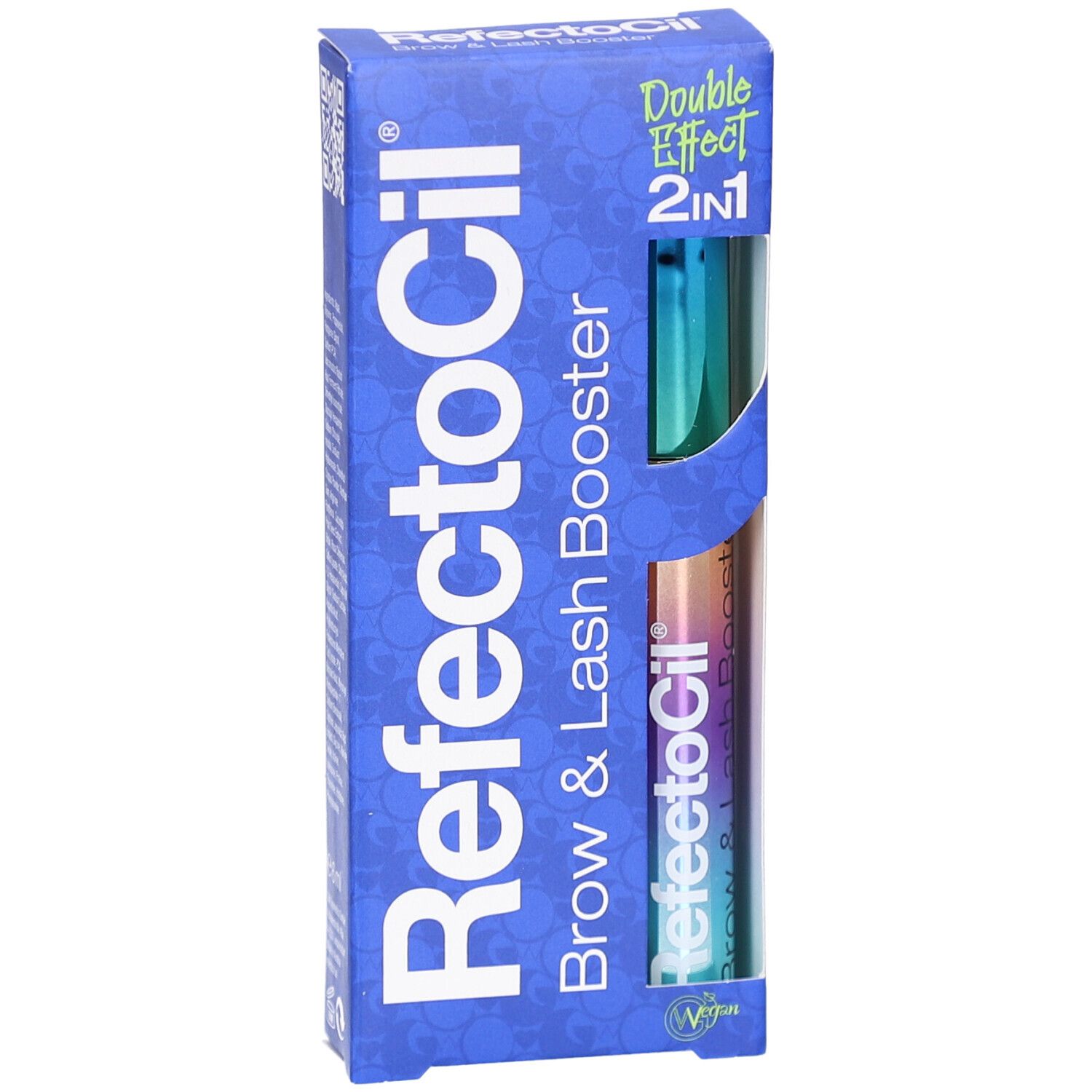 RefectoCil Brow & Lash Booster 2in1 in blauer Verpackung mit zwei Applikatoren.