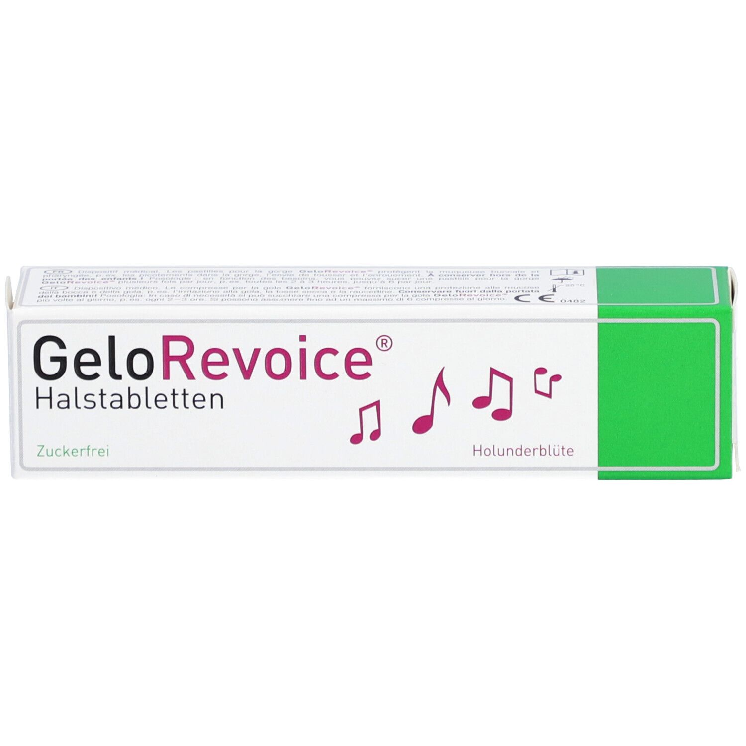 Produktverpackung. Weiß mit grünem Streifen. Produktname, Noten, und Produktinformationen sind aufgedruckt.