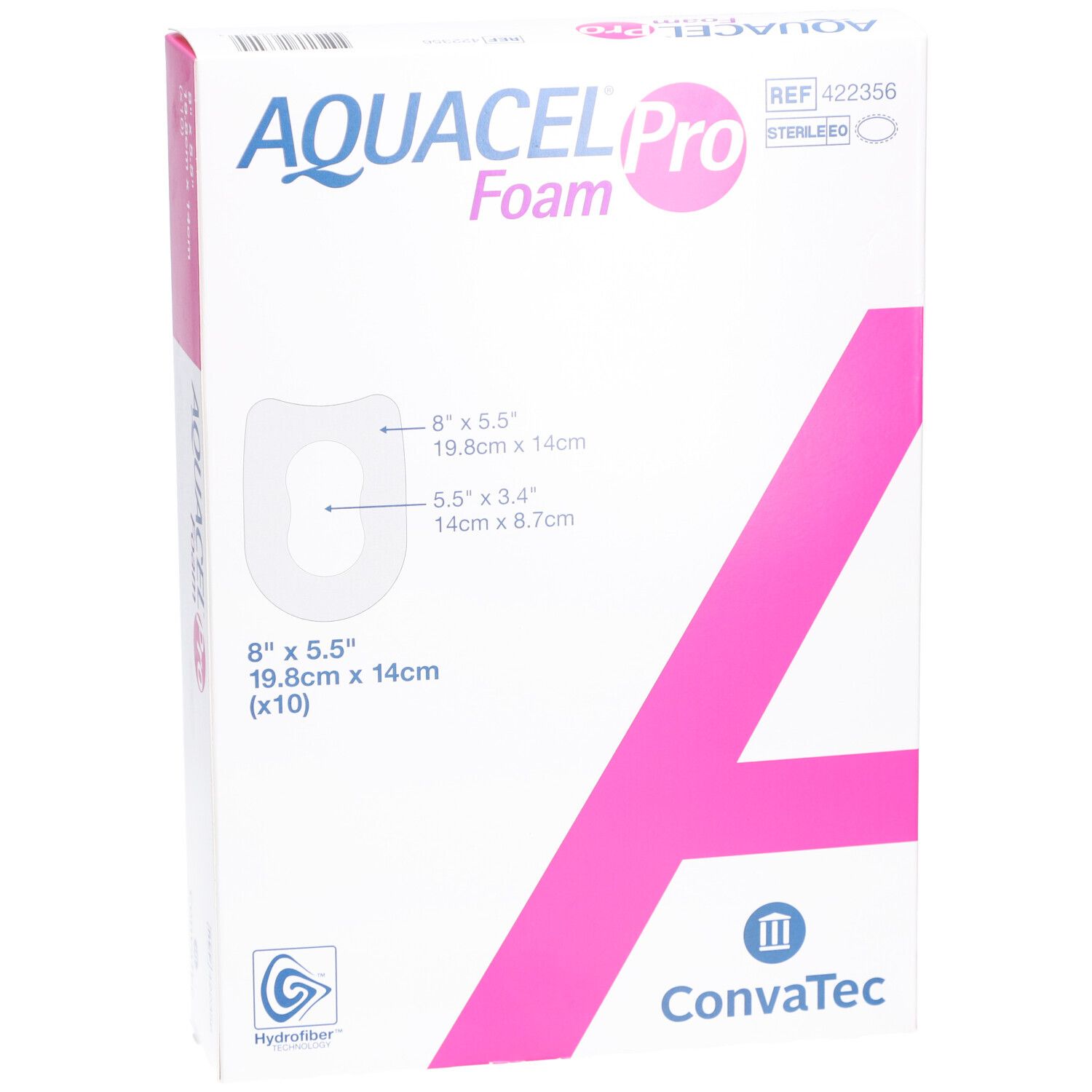 AQUACEL Pro Foam Verpackung. Vorderansicht mit Produktabbildung und Größenangaben.